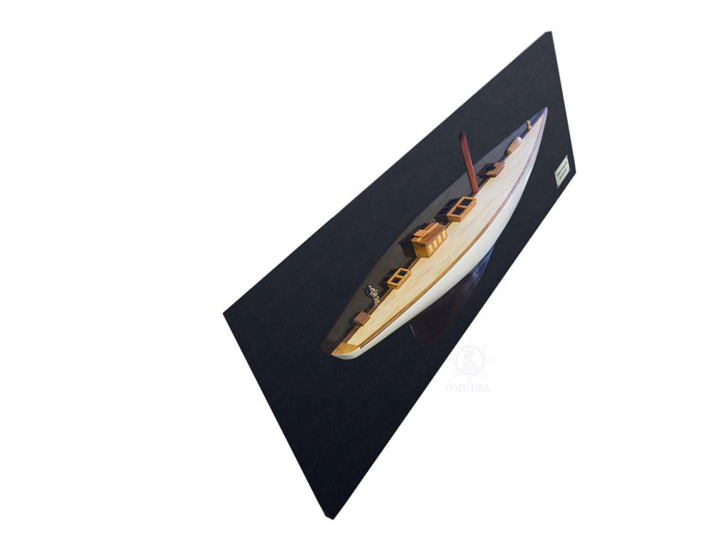 Shamrock Brown/White Painted Half-Hull Model Boat Yacht Handmade