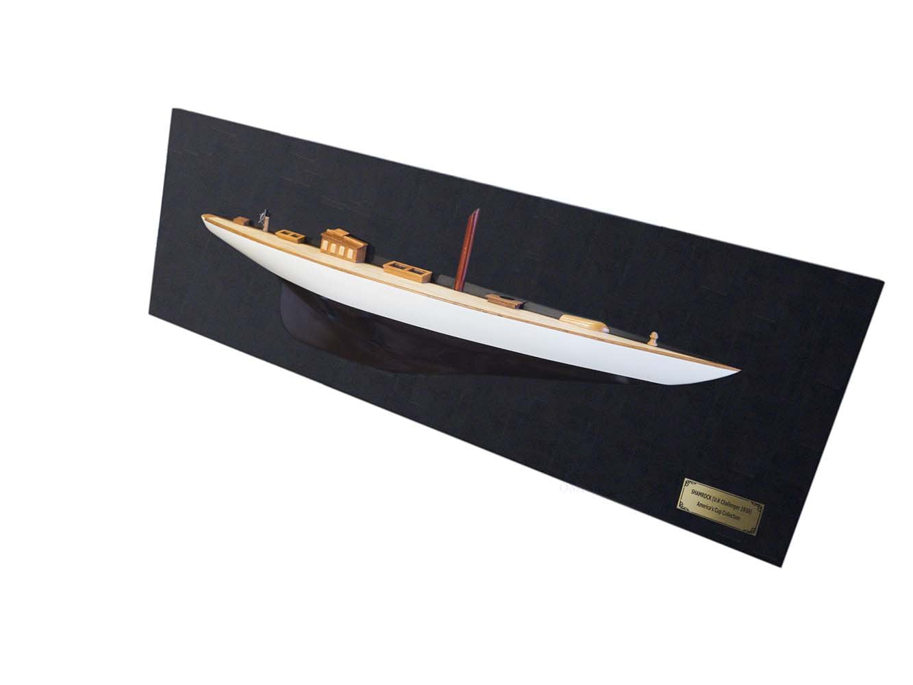 Shamrock Brown/White Painted Half-Hull Model Boat Yacht Handmade