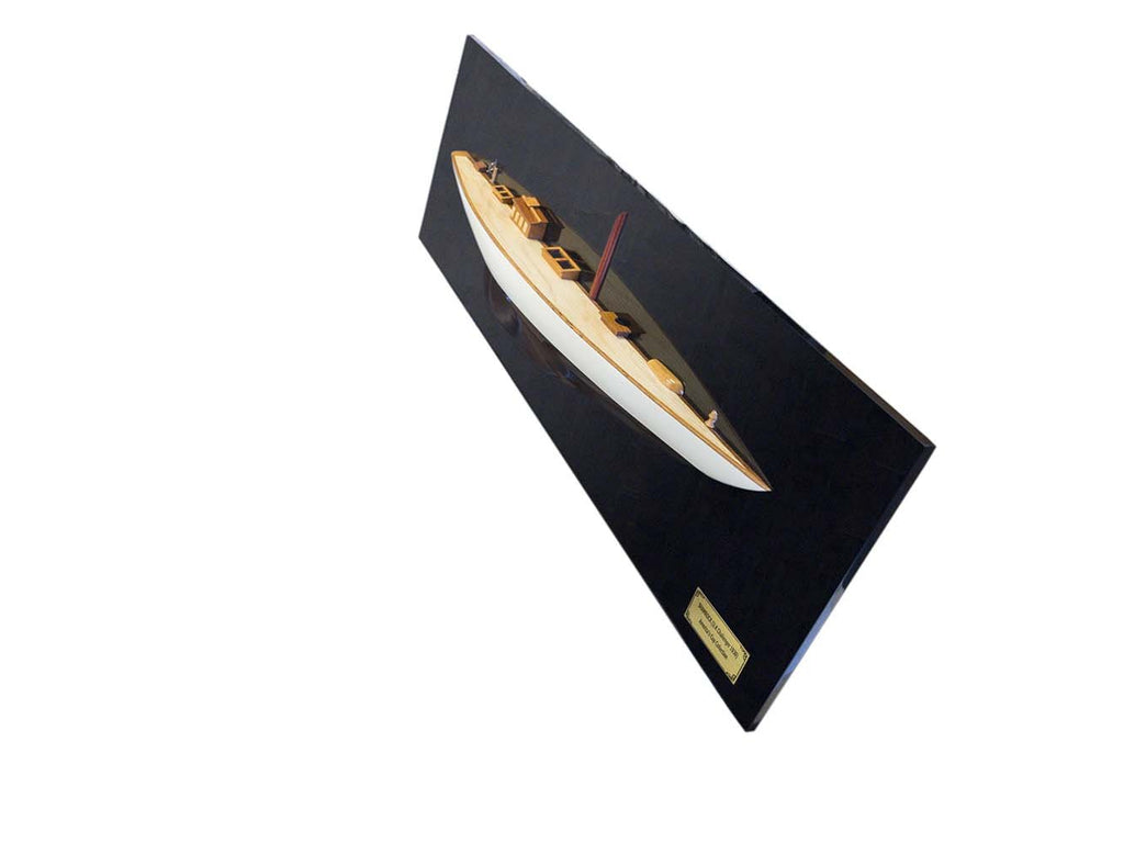 Shamrock Brown/White Painted Half-Hull Model Boat Yacht Handmade