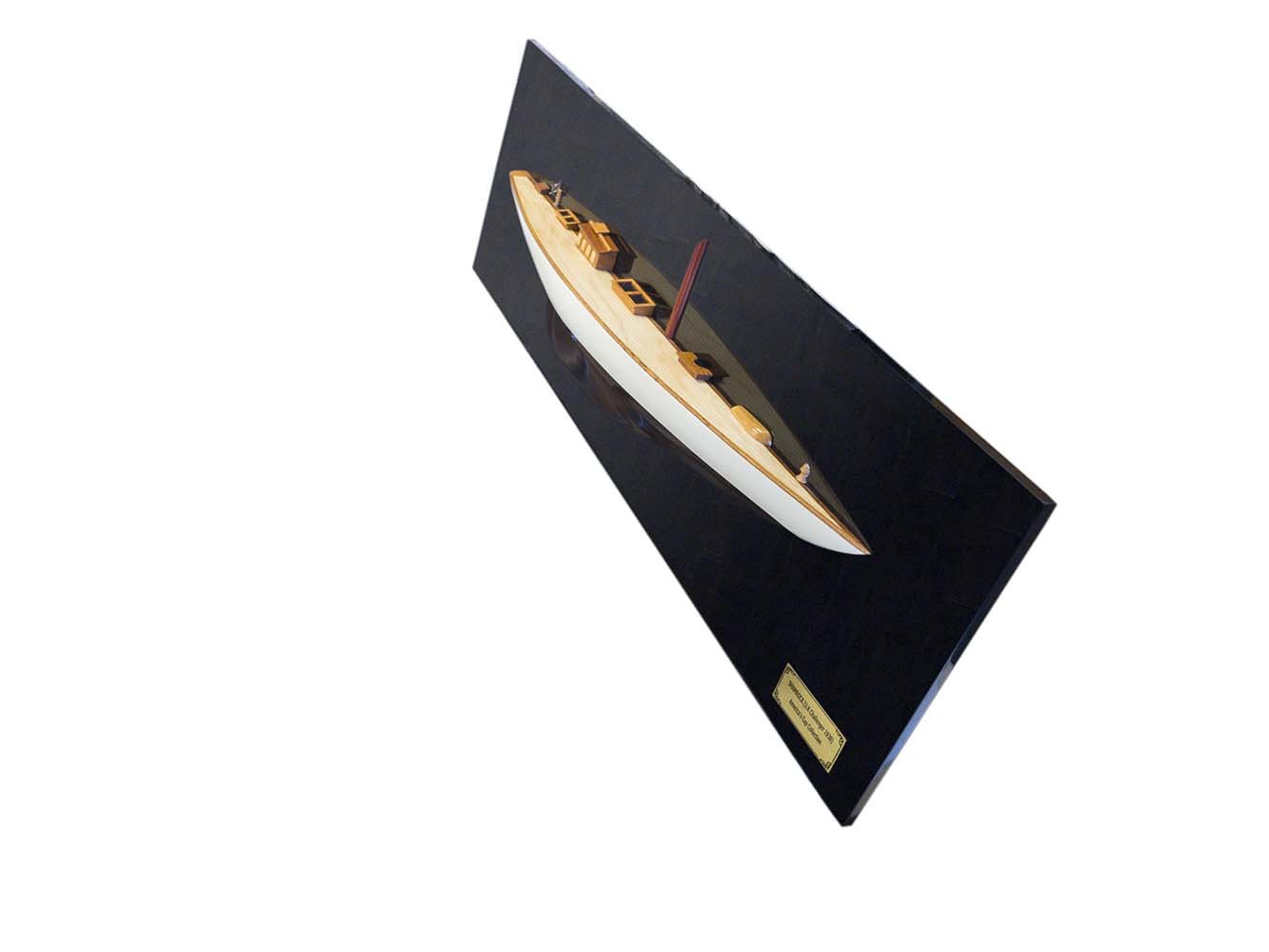 Shamrock Brown/White Painted Half-Hull Model Boat Yacht Handmade