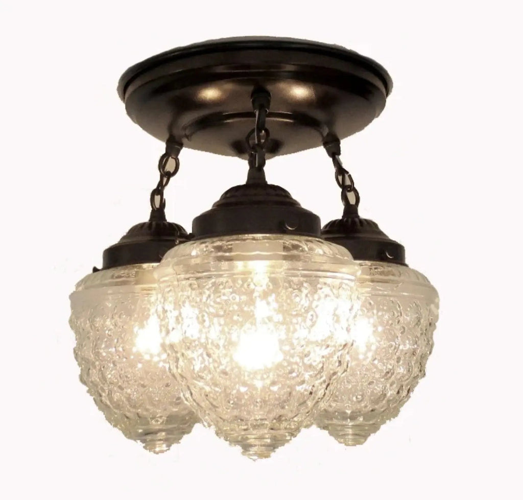 Antique Acorn Glass Ceiling Light | 3-Light Chain Trio