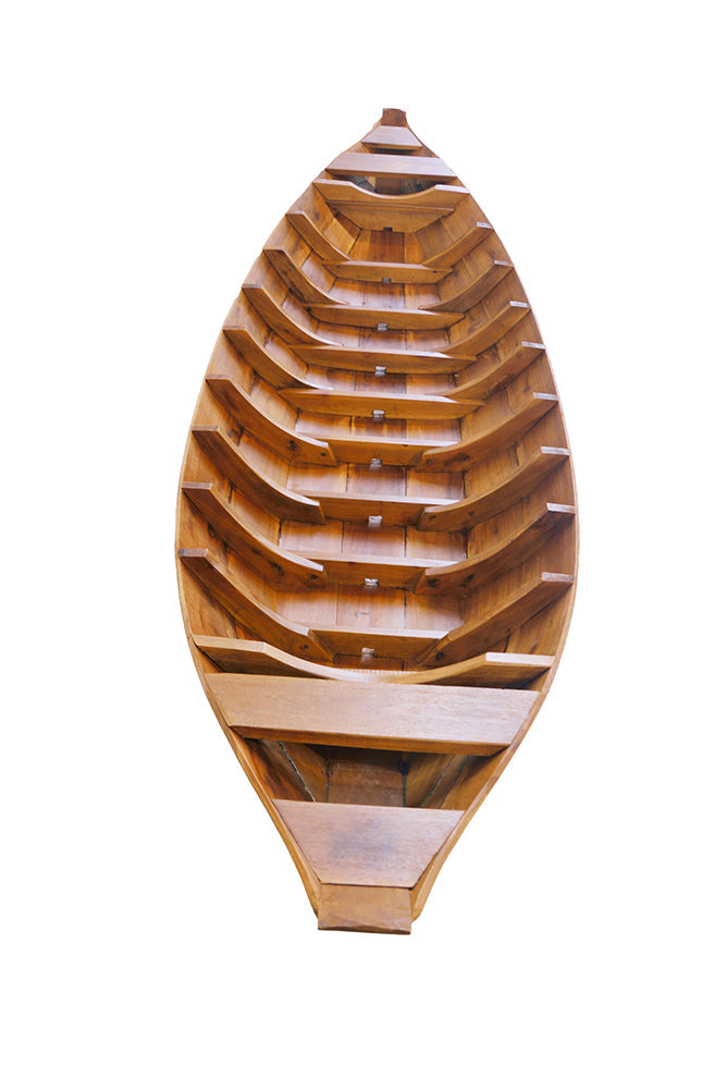 Small South East Asia Sampan Boat Teal Bottom Thuyen Ba La Tam Ban