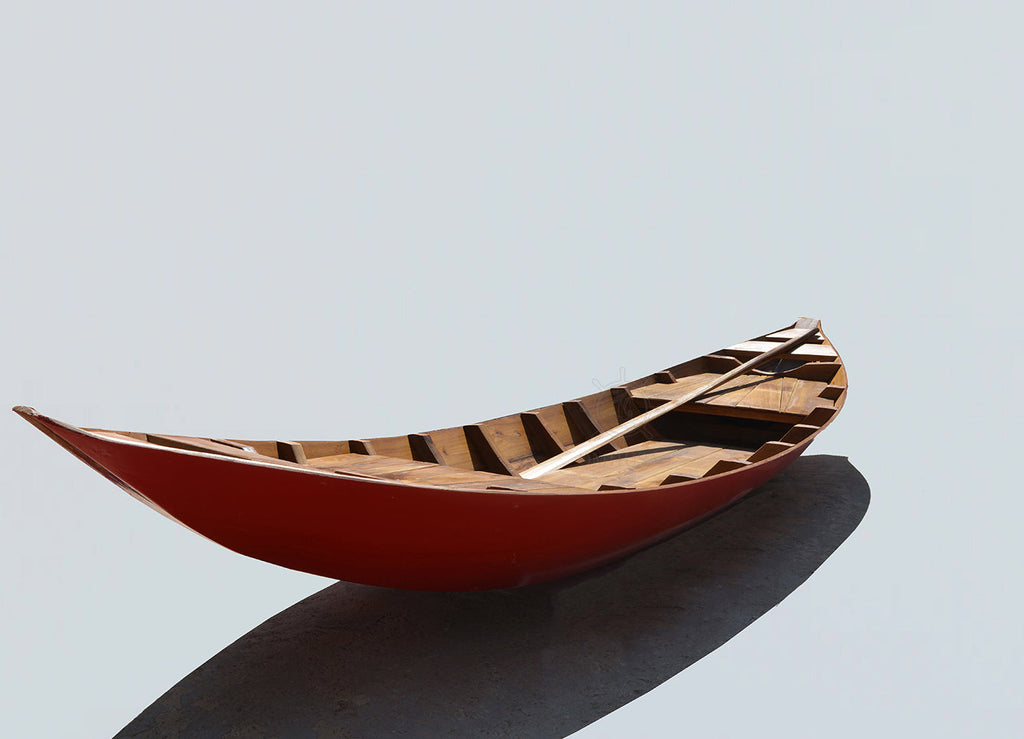 Small South East Asia Sampan Boat Red Bottom Thuyen Ba La Tam Ban
