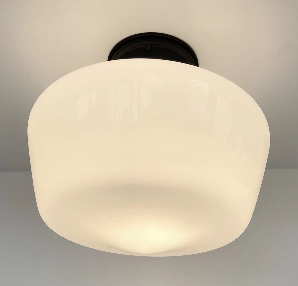 Large Milk Glass Schoolhouse Ceiling Light | 12"