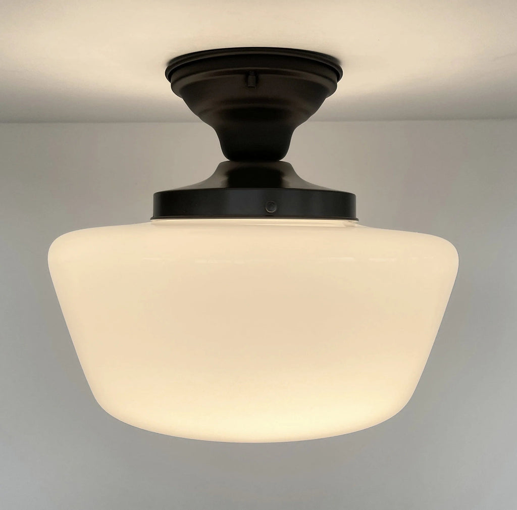 Large Milk Glass Schoolhouse Ceiling Light | 12"