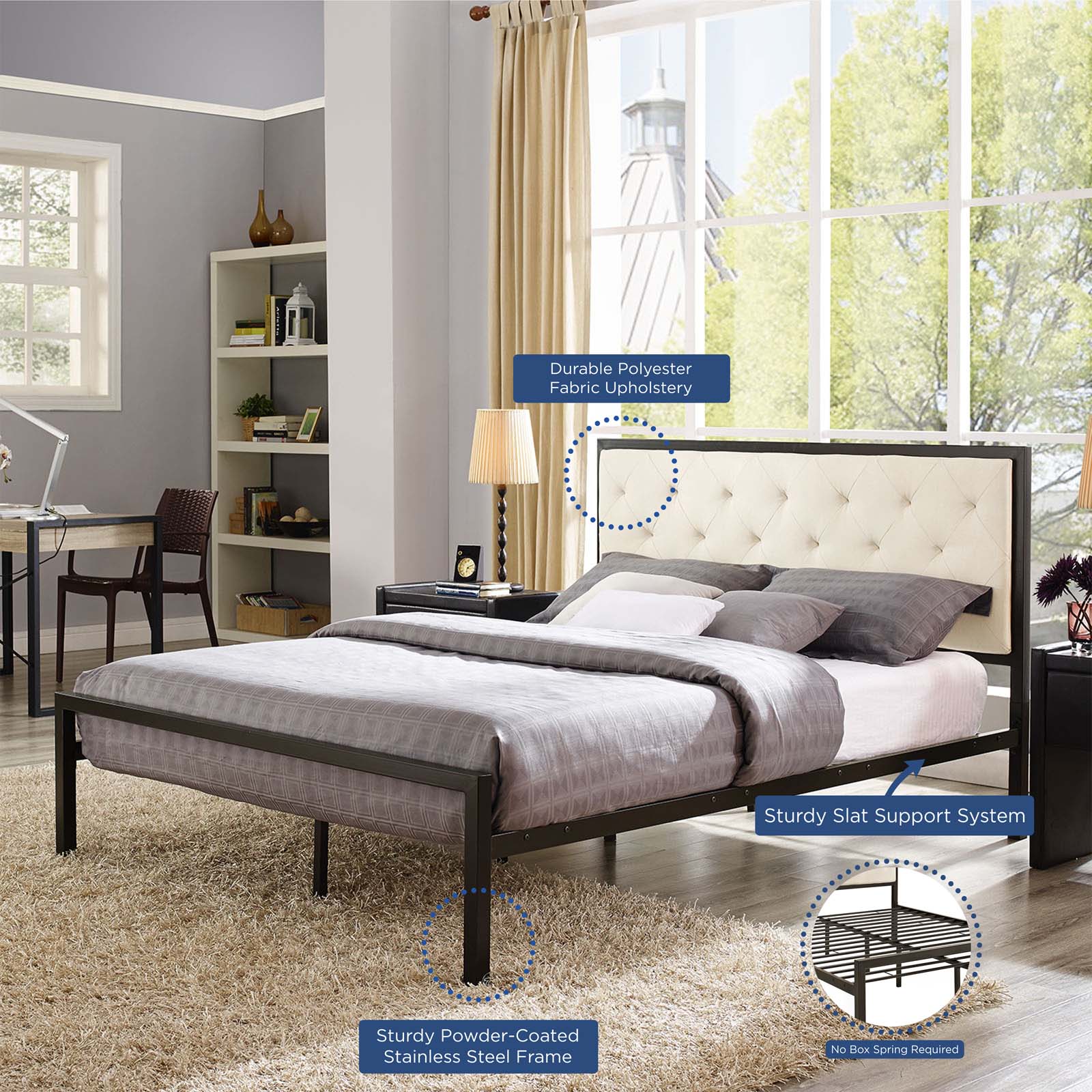 Mia Fabric Queen Bed by Modway