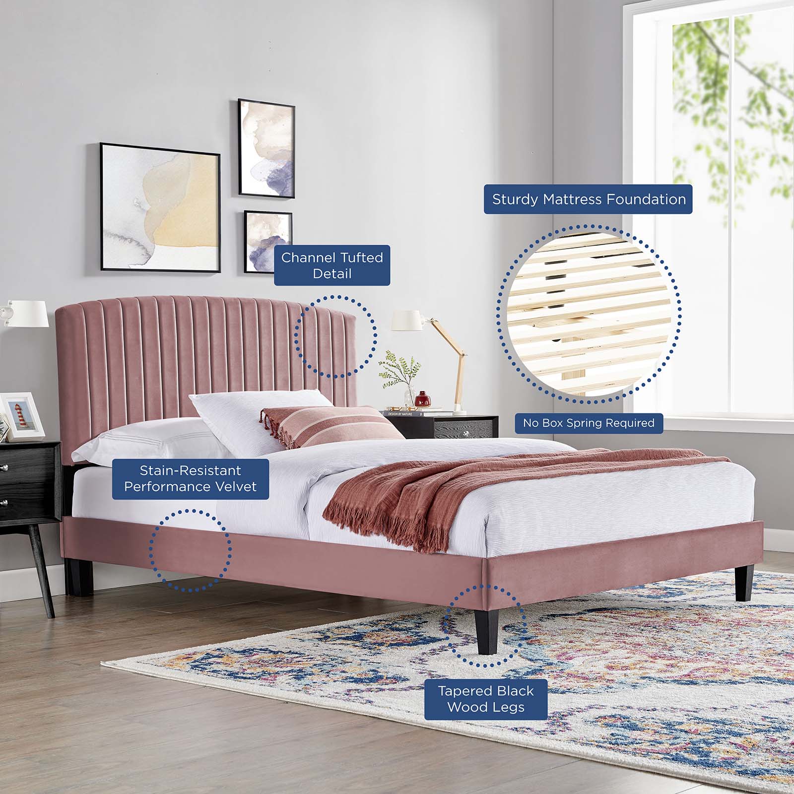 Alessi Performance Velvet Queen Platform Bed by Modway