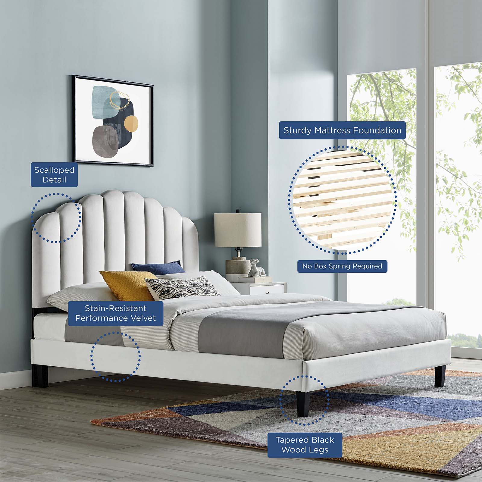 Daisy Performance Velvet Queen Platform Bed by Modway