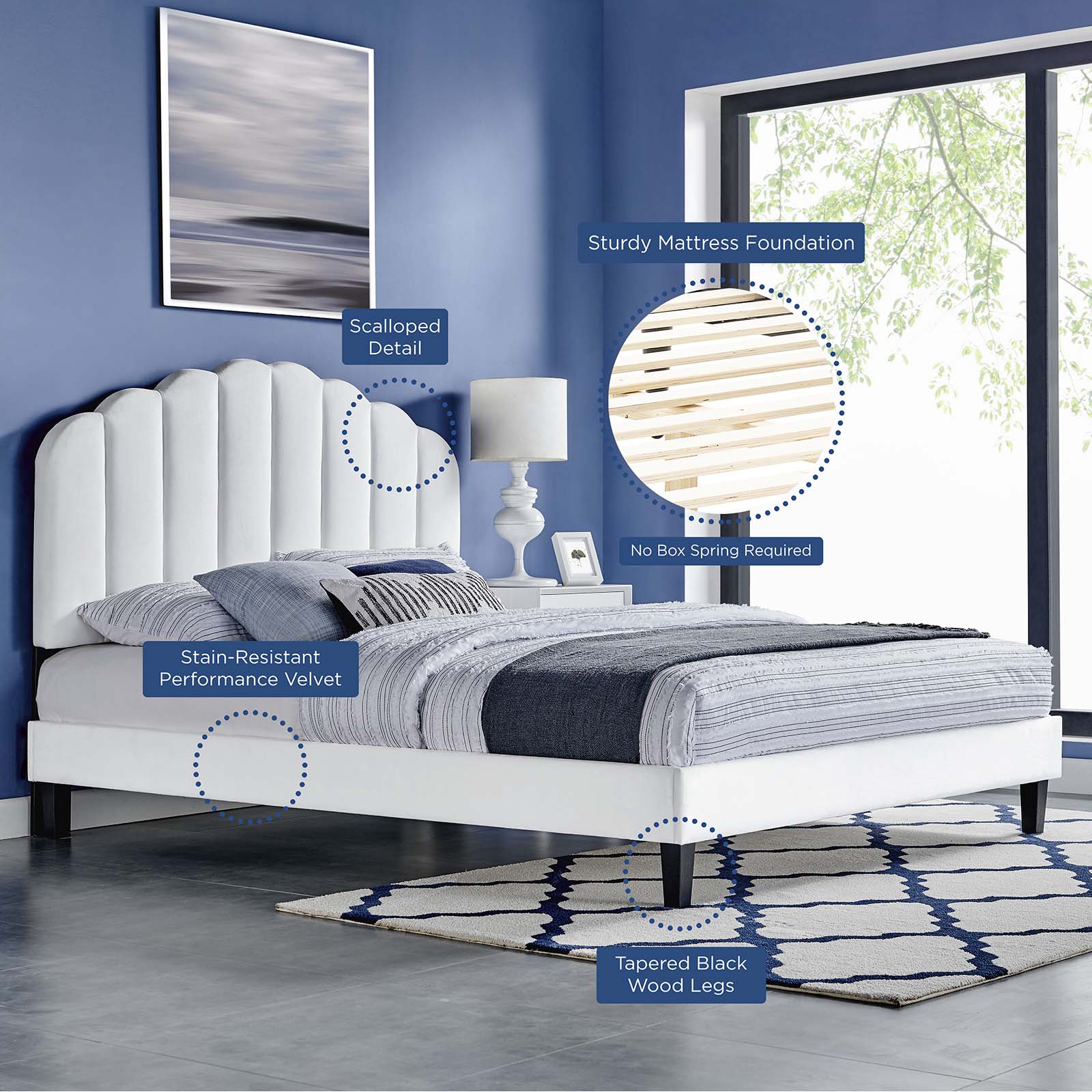 Daisy Performance Velvet Queen Platform Bed by Modway
