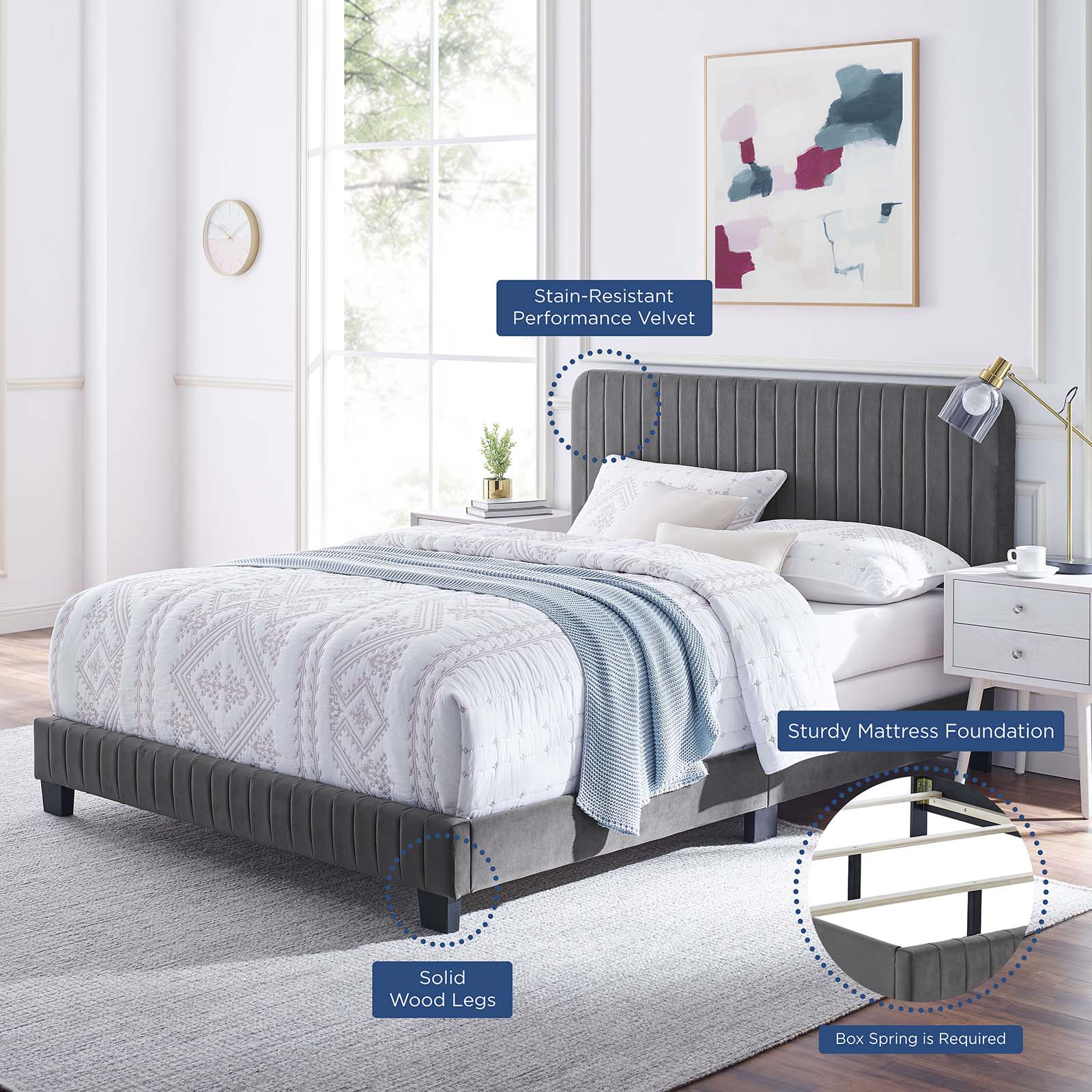 Celine Channel Tufted Performance Velvet Queen Bed by Modway