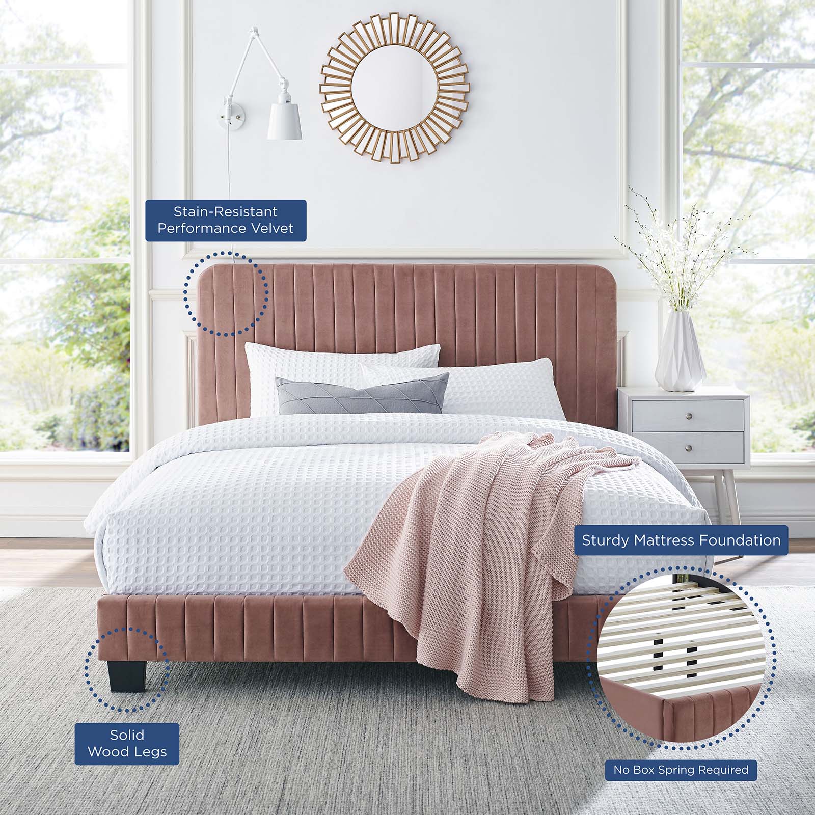 Celine Channel Tufted Performance Velvet Queen Platform Bed by Modway