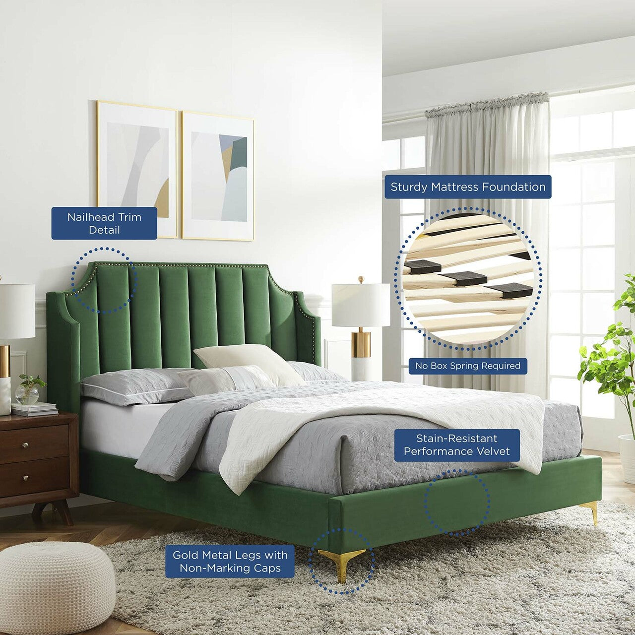Daniella Performance Velvet Queen Platform Bed by Modway