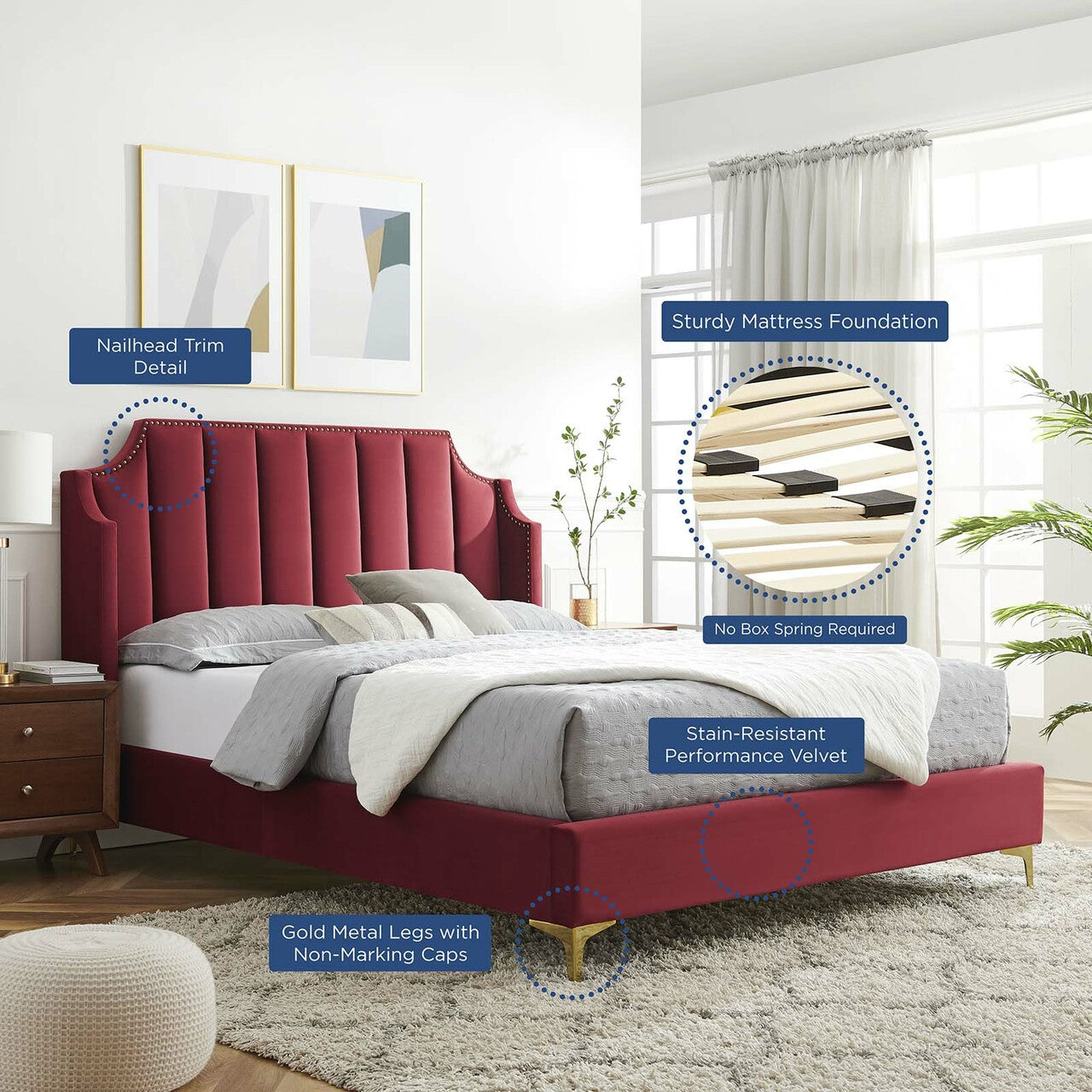 Daniella Performance Velvet Queen Platform Bed by Modway