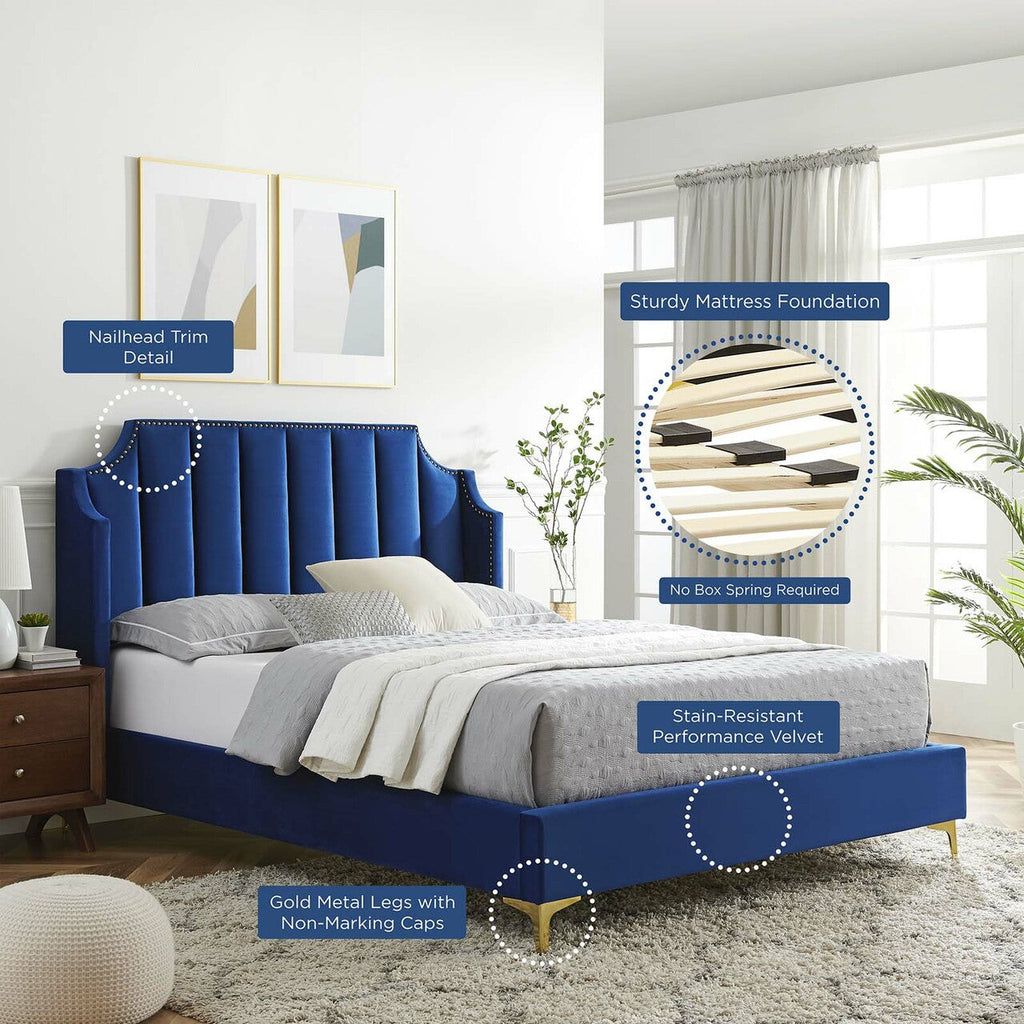 Daniella Performance Velvet Queen Platform Bed by Modway