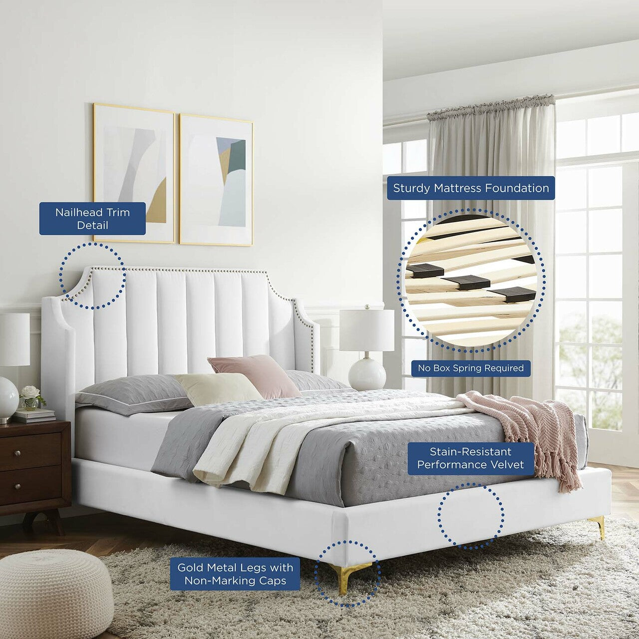Daniella Performance Velvet Queen Platform Bed by Modway