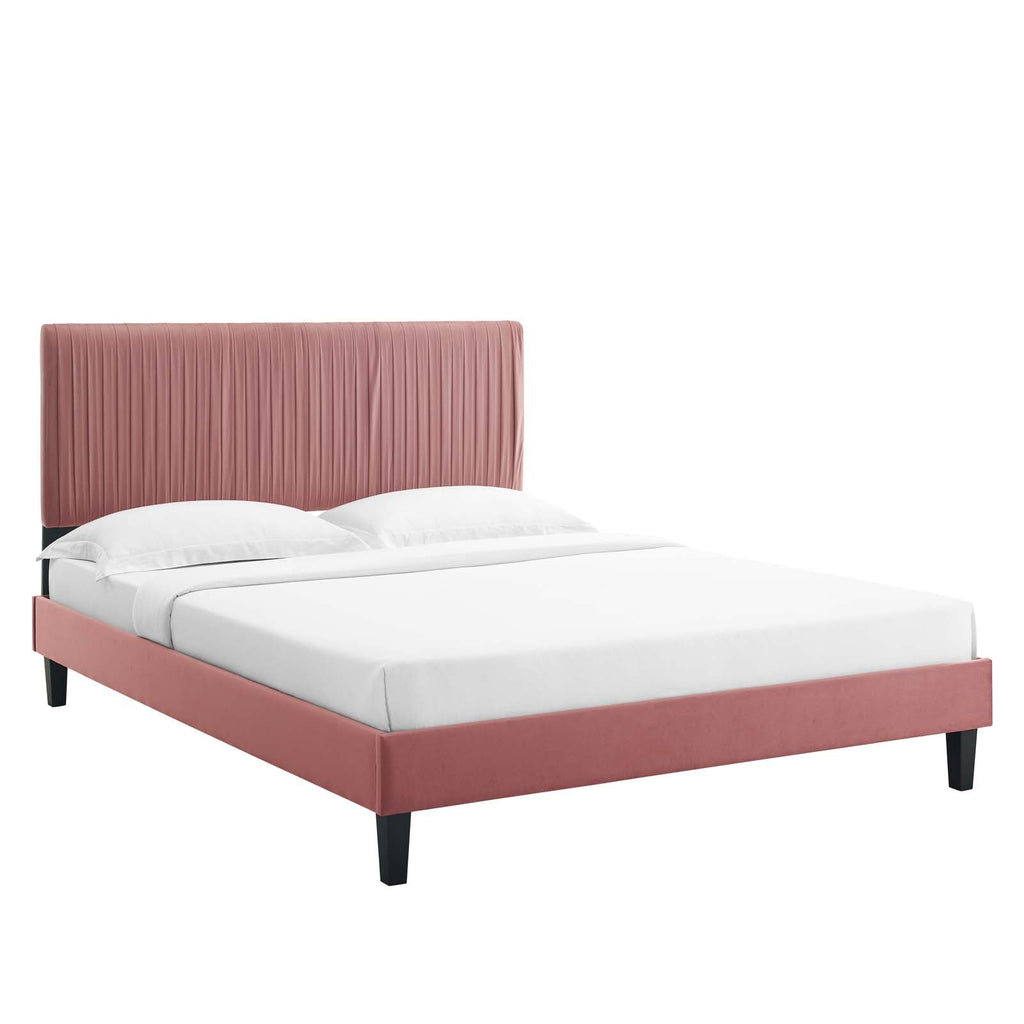 Peyton Performance Velvet Queen Platform Bed in Du