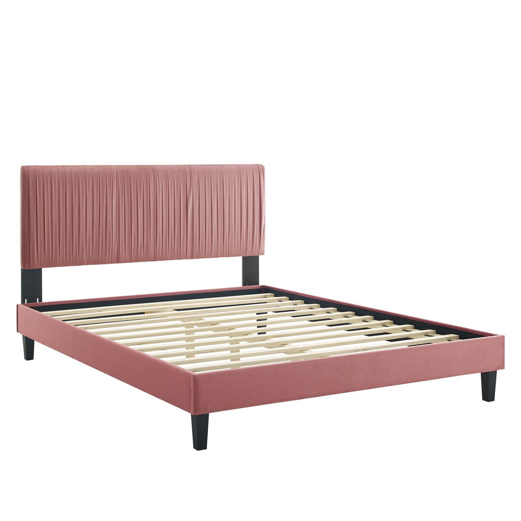 Peyton Performance Velvet Queen Platform Bed in Du