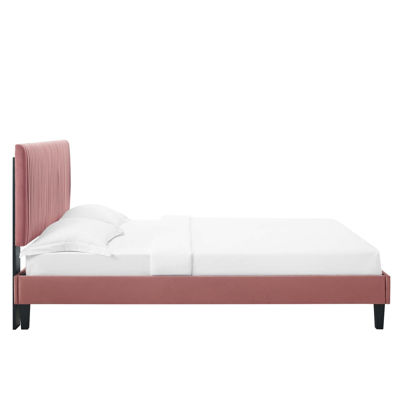 Peyton Performance Velvet Queen Platform Bed in Du