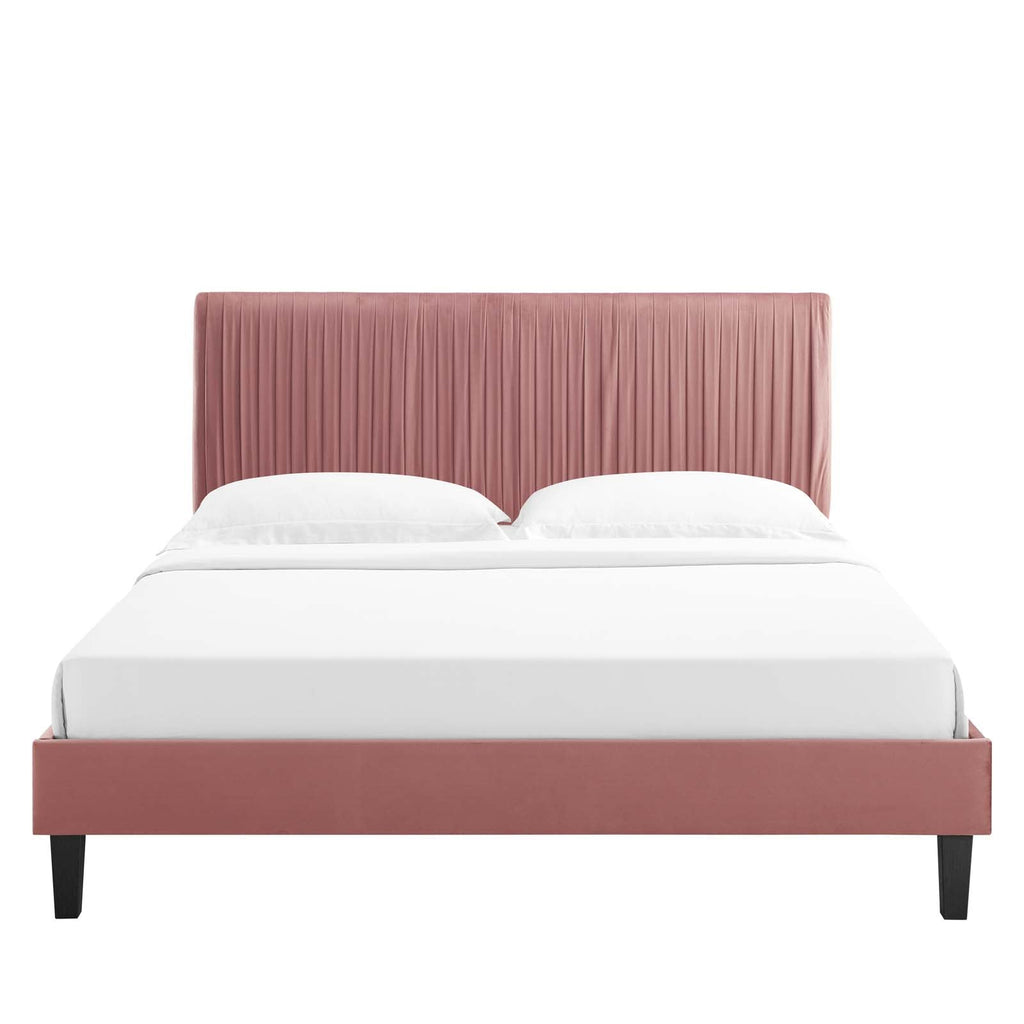 Peyton Performance Velvet Queen Platform Bed in Du