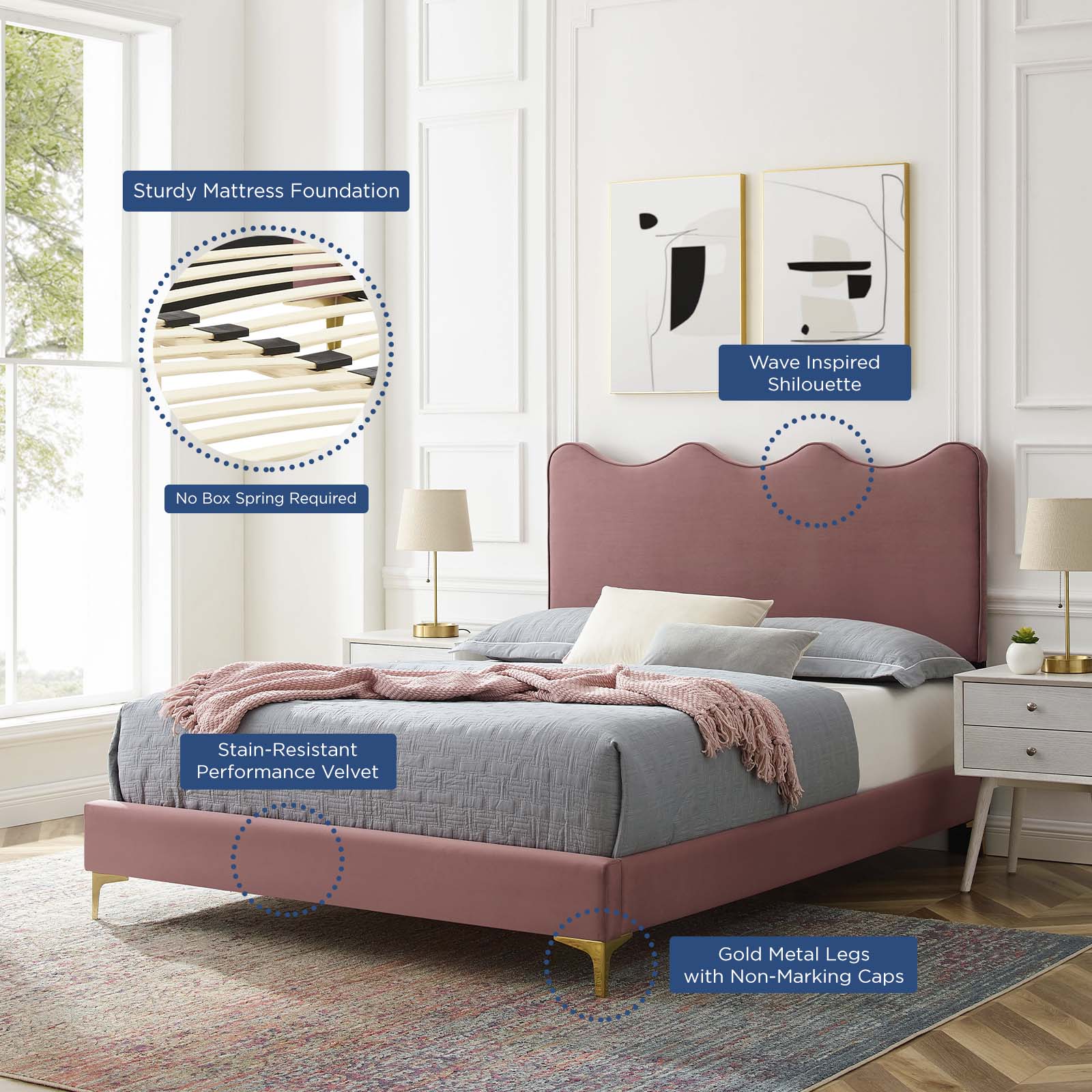 Current Performance Velvet Twin Platform Bed by Modway