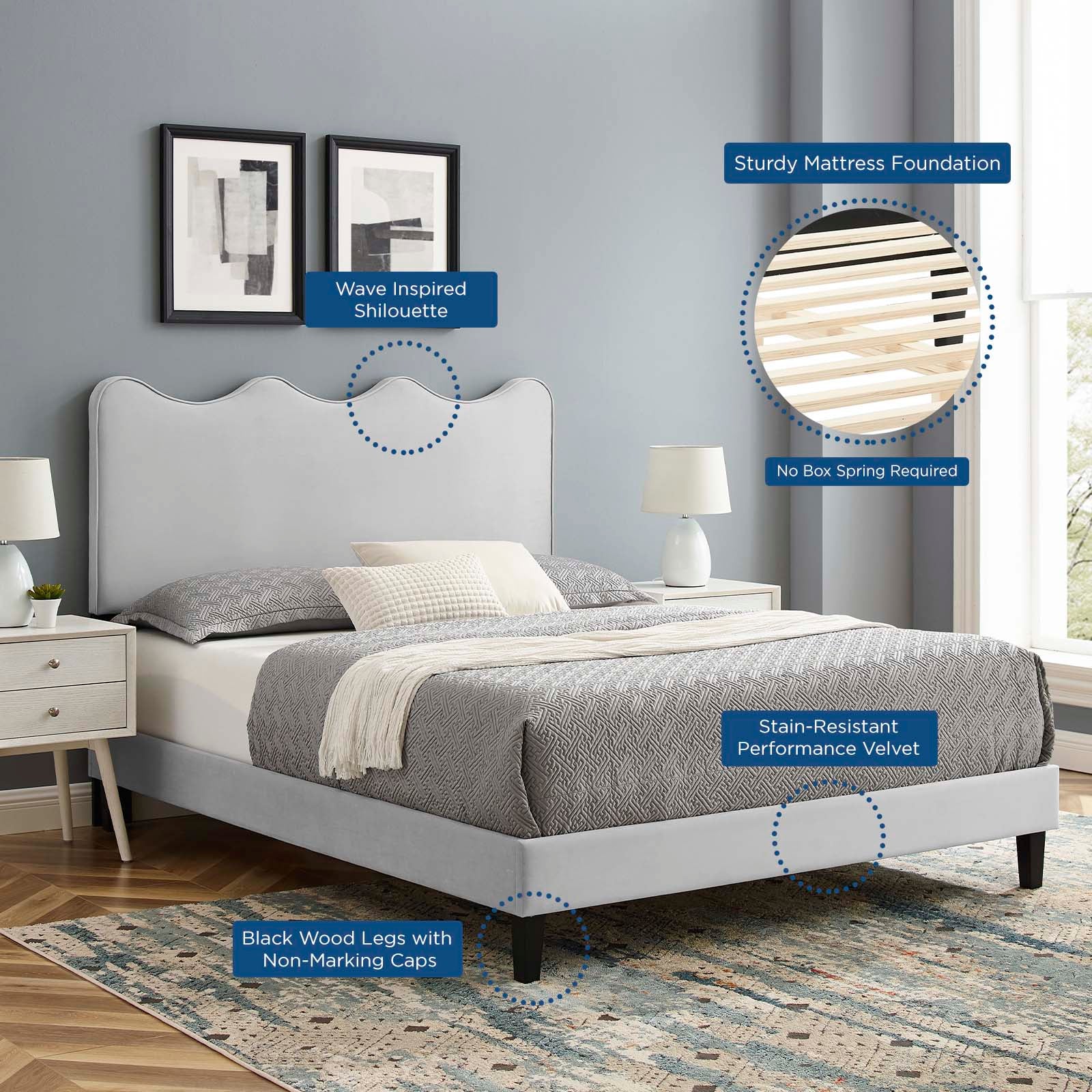 Current Performance Velvet Full Platform Bed by Modway