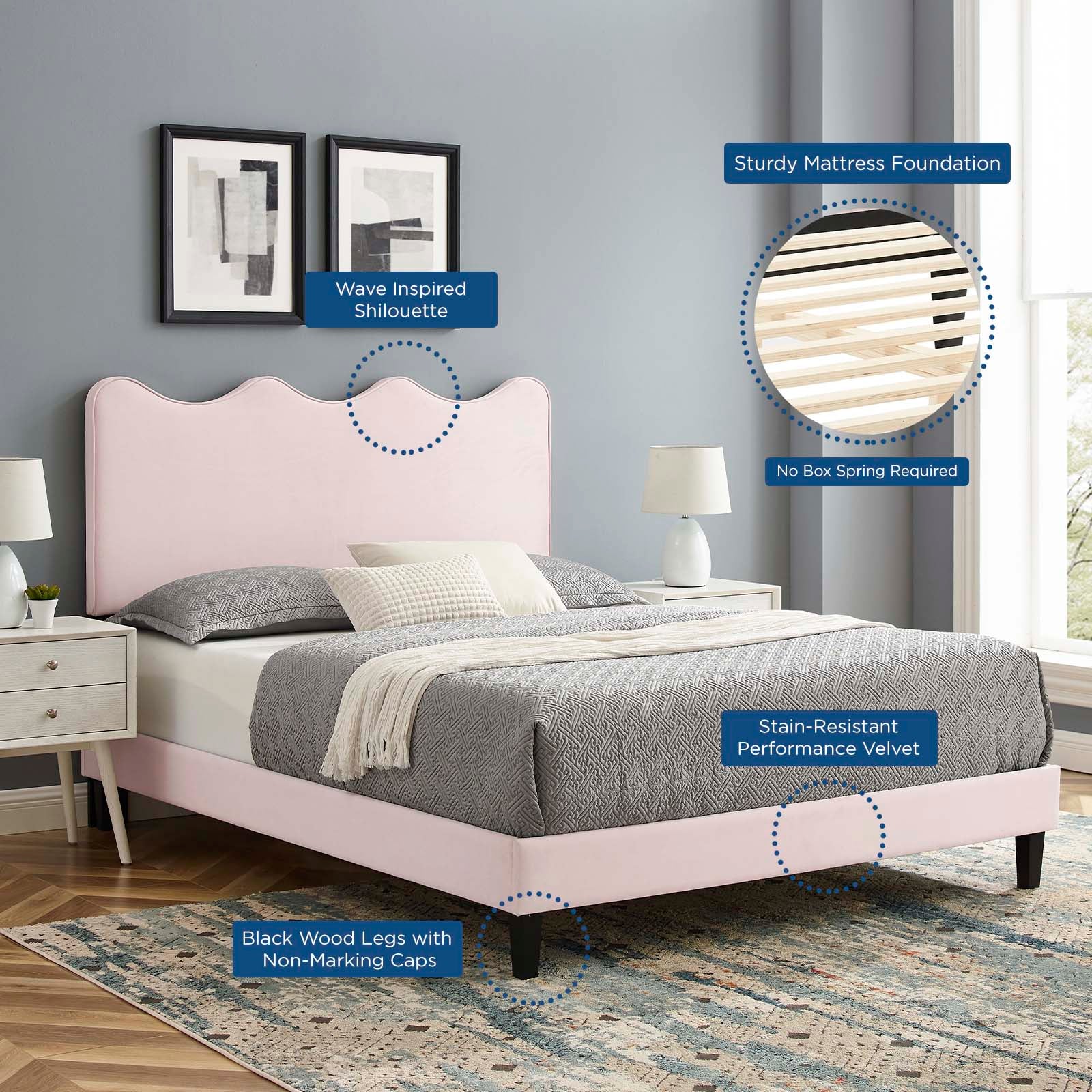 Current Performance Velvet Full Platform Bed by Modway