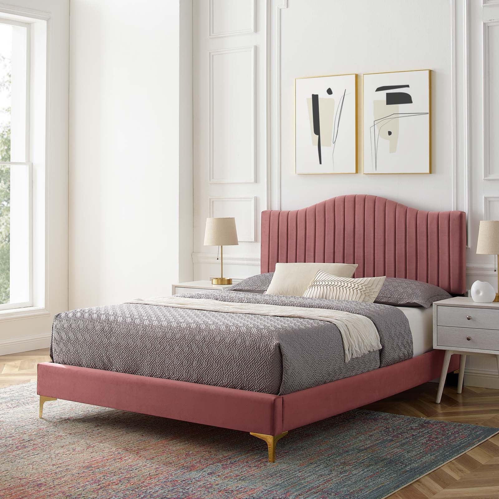 Juniper Channel Tufted Performance Velvet Queen Platform Bed by Modway