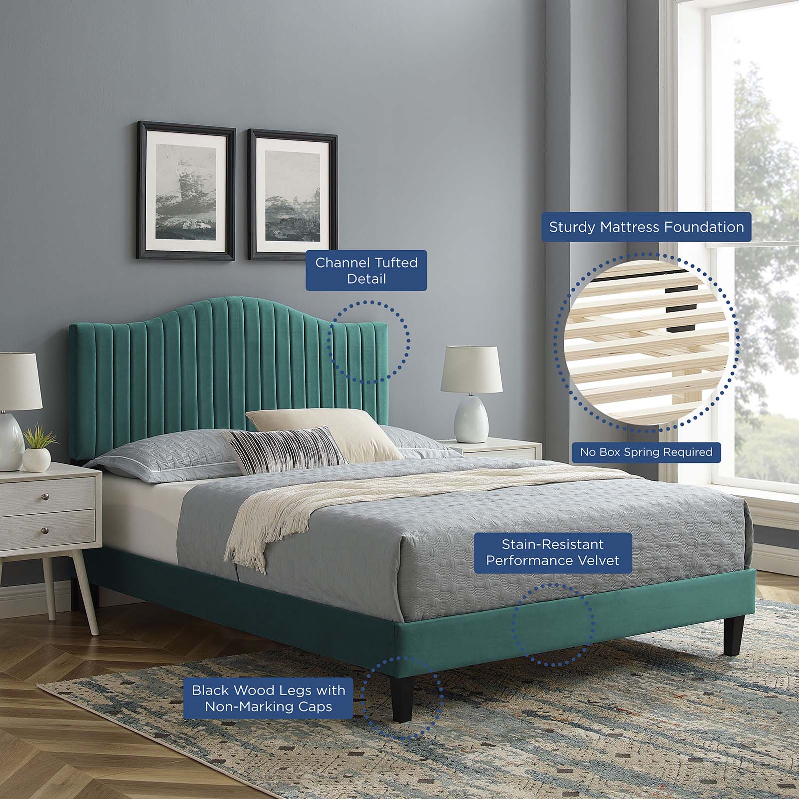 Juniper Channel Tufted Performance Velvet King Platform Bed by Modway