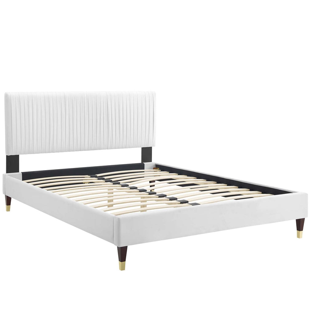 Peyton Performance Velvet Twin Platform Bed in Whi