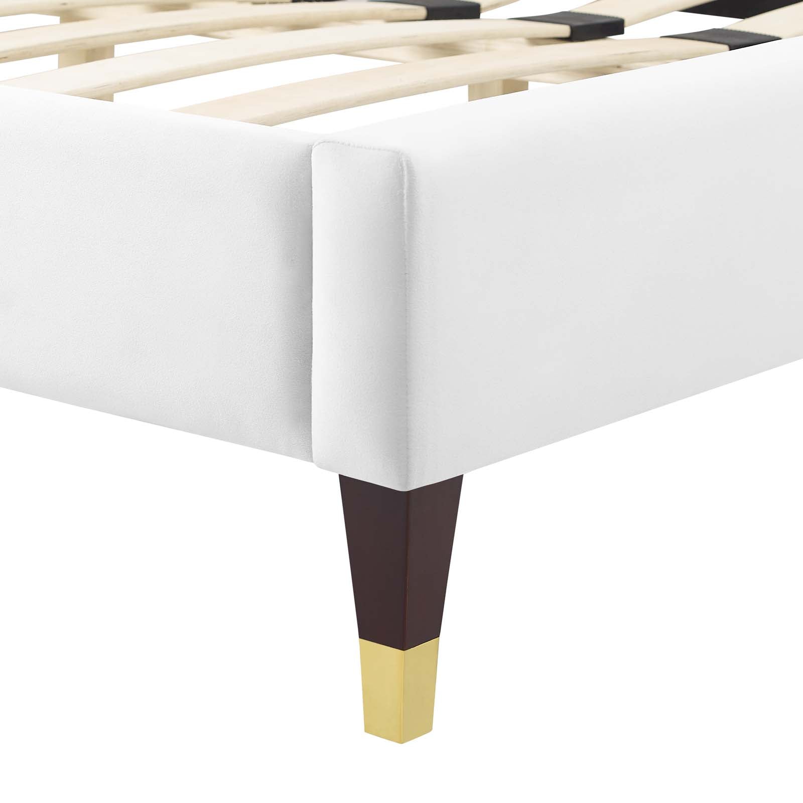 Peyton Performance Velvet Twin Platform Bed in Whi