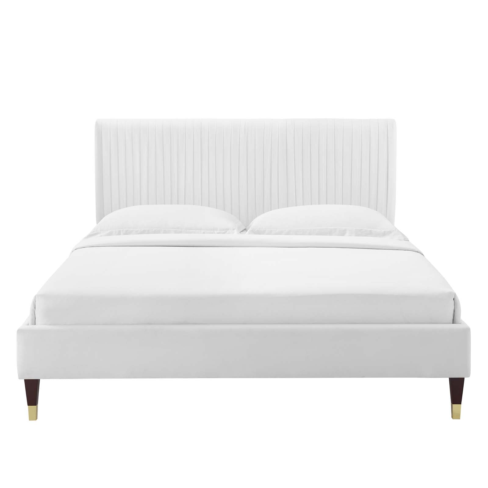 Peyton Performance Velvet Twin Platform Bed in Whi