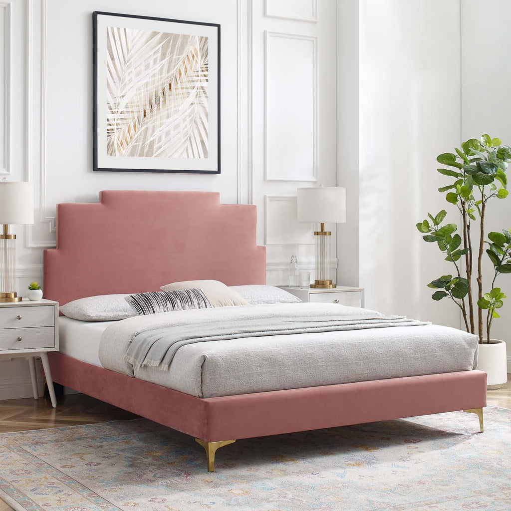 Lindsey Performance Velvet Twin Platform Bed by Modway