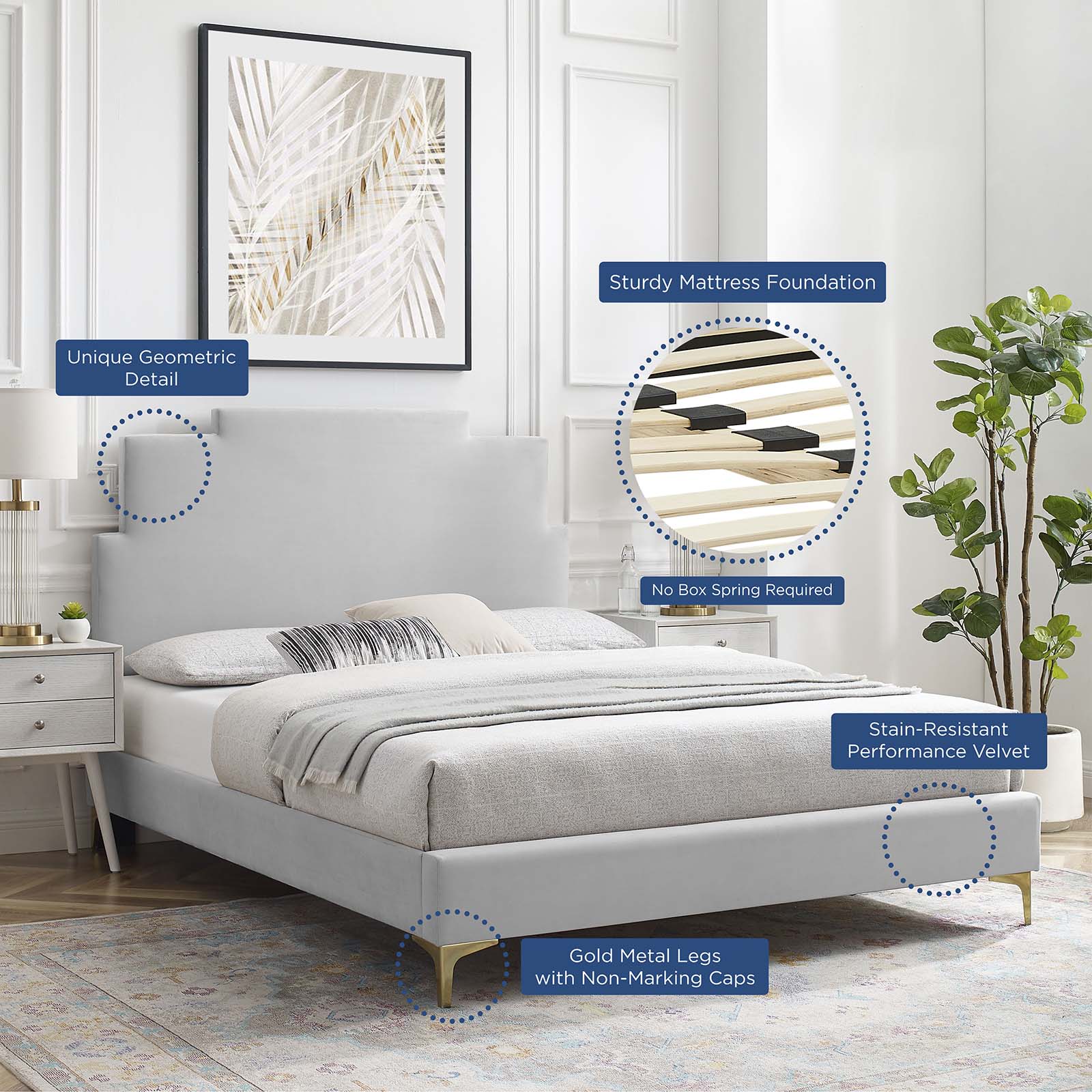 Lindsey Performance Velvet Twin Platform Bed by Modway