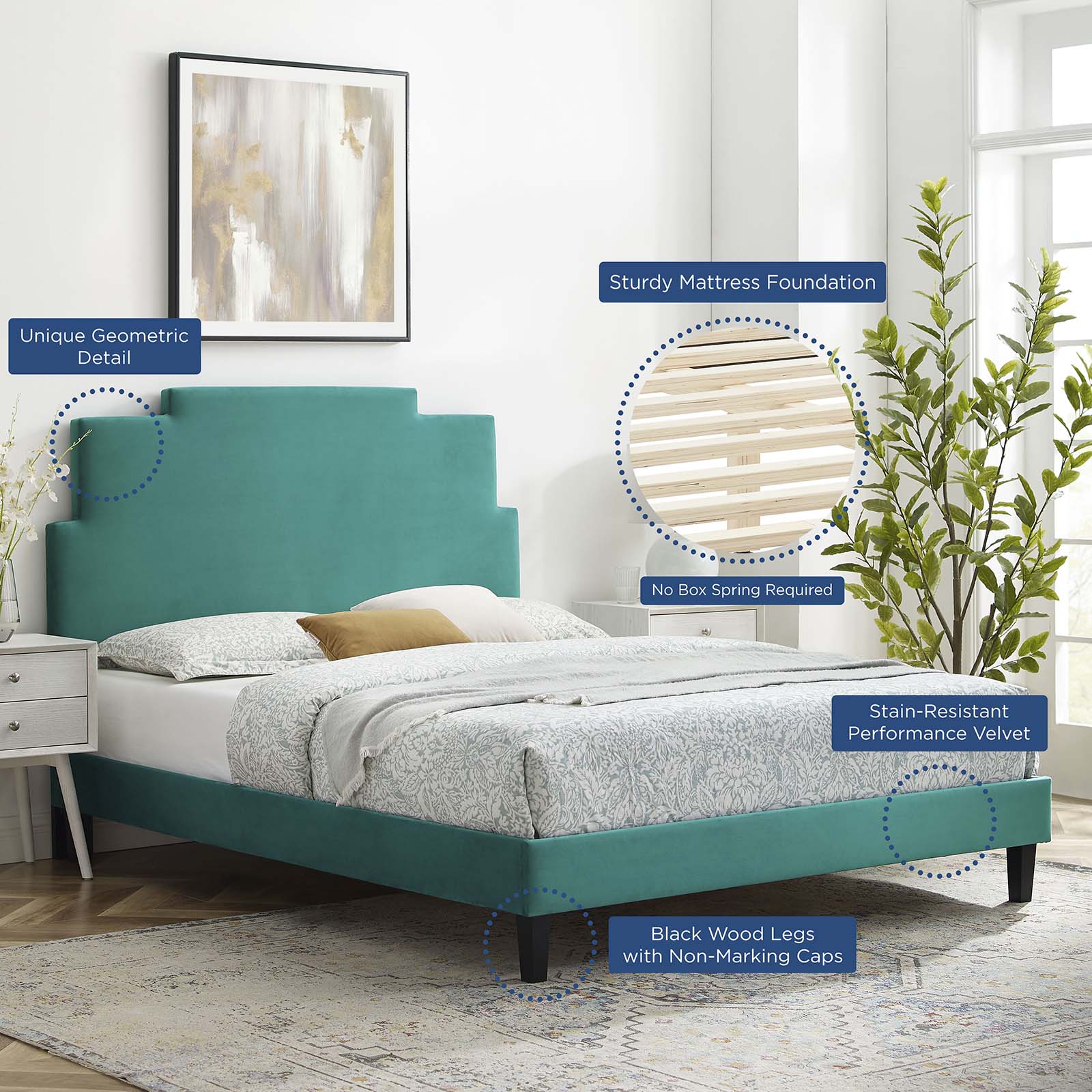 Lindsey Performance Velvet Twin Platform Bed by Modway