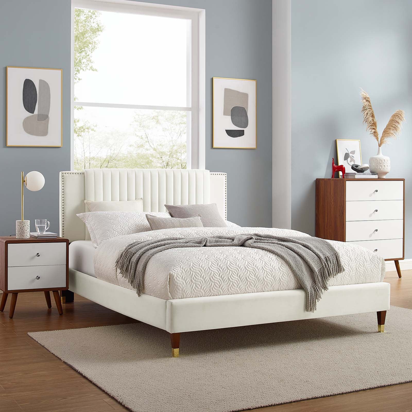 Zahra Channel Tufted Queen Platform Bed