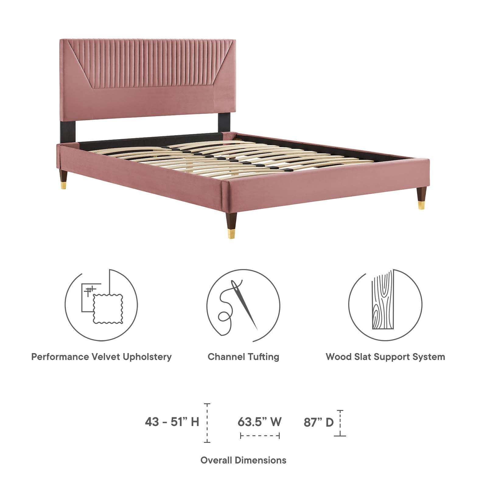 Yasmine Channel Tufted Performance Velvet Queen Platform Bed by Modway