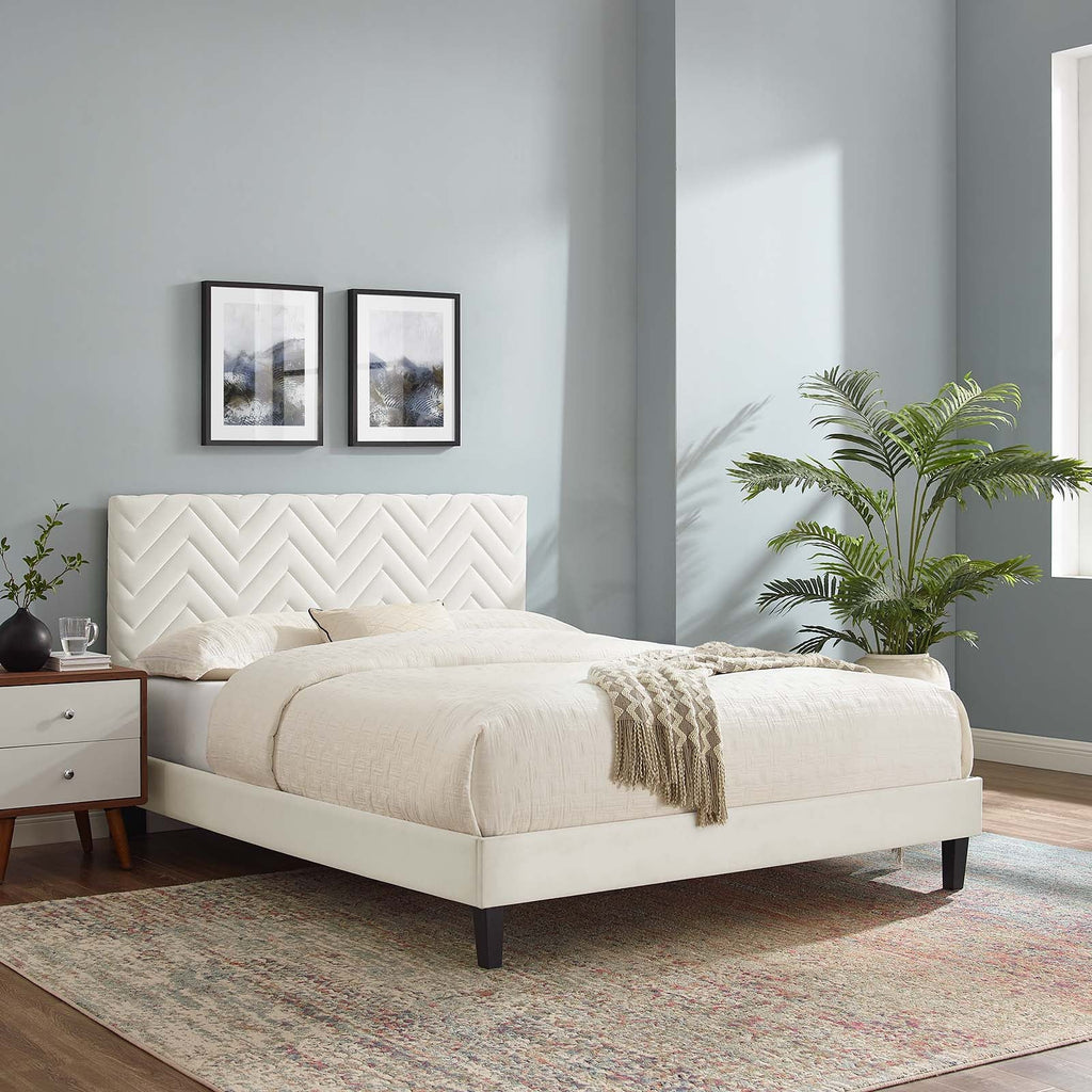 Leah Chevron Tufted Performance Velvet Queen Platform Bed by Modway