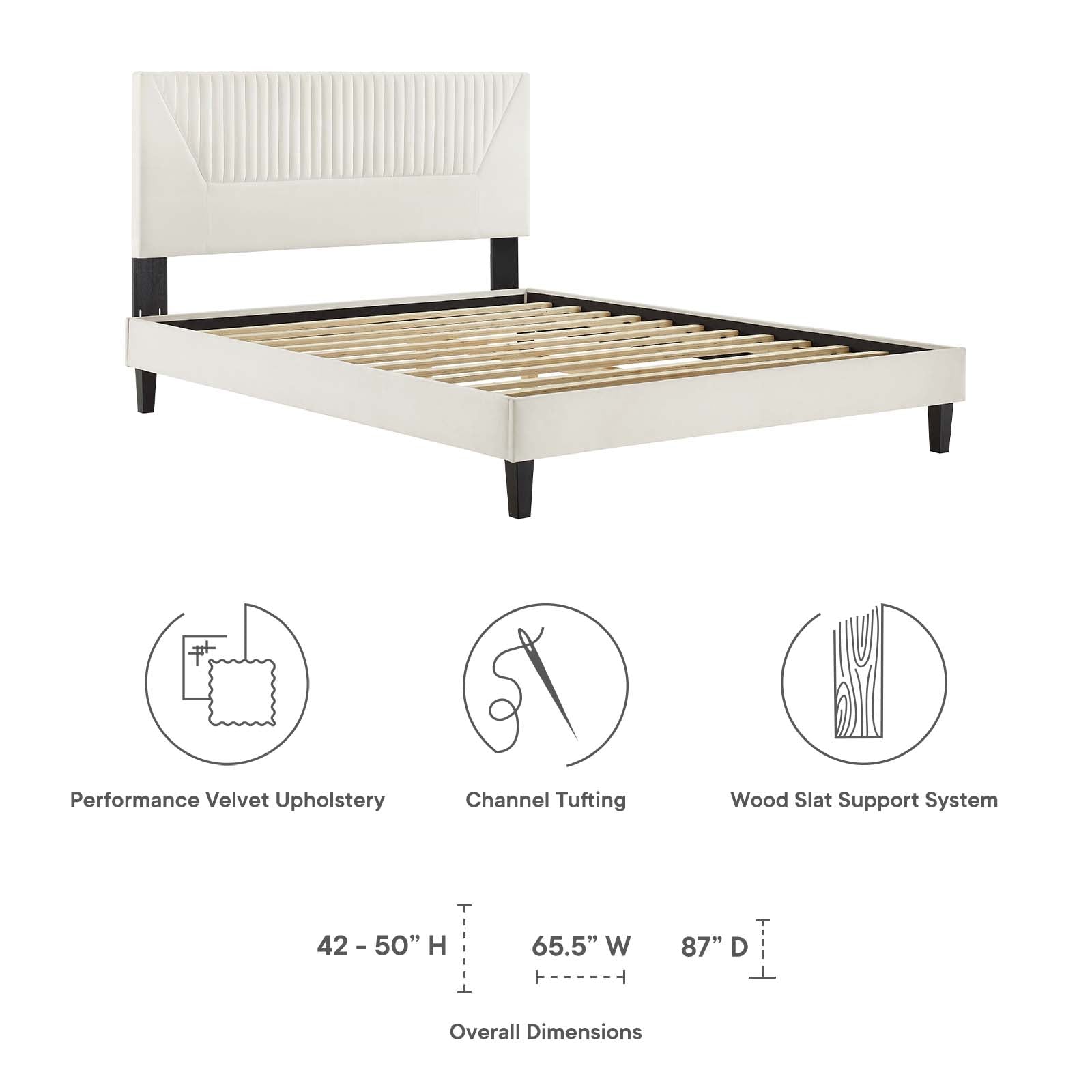 Yasmine Channel Tufted Performance Velvet Queen Platform Bed by Modway