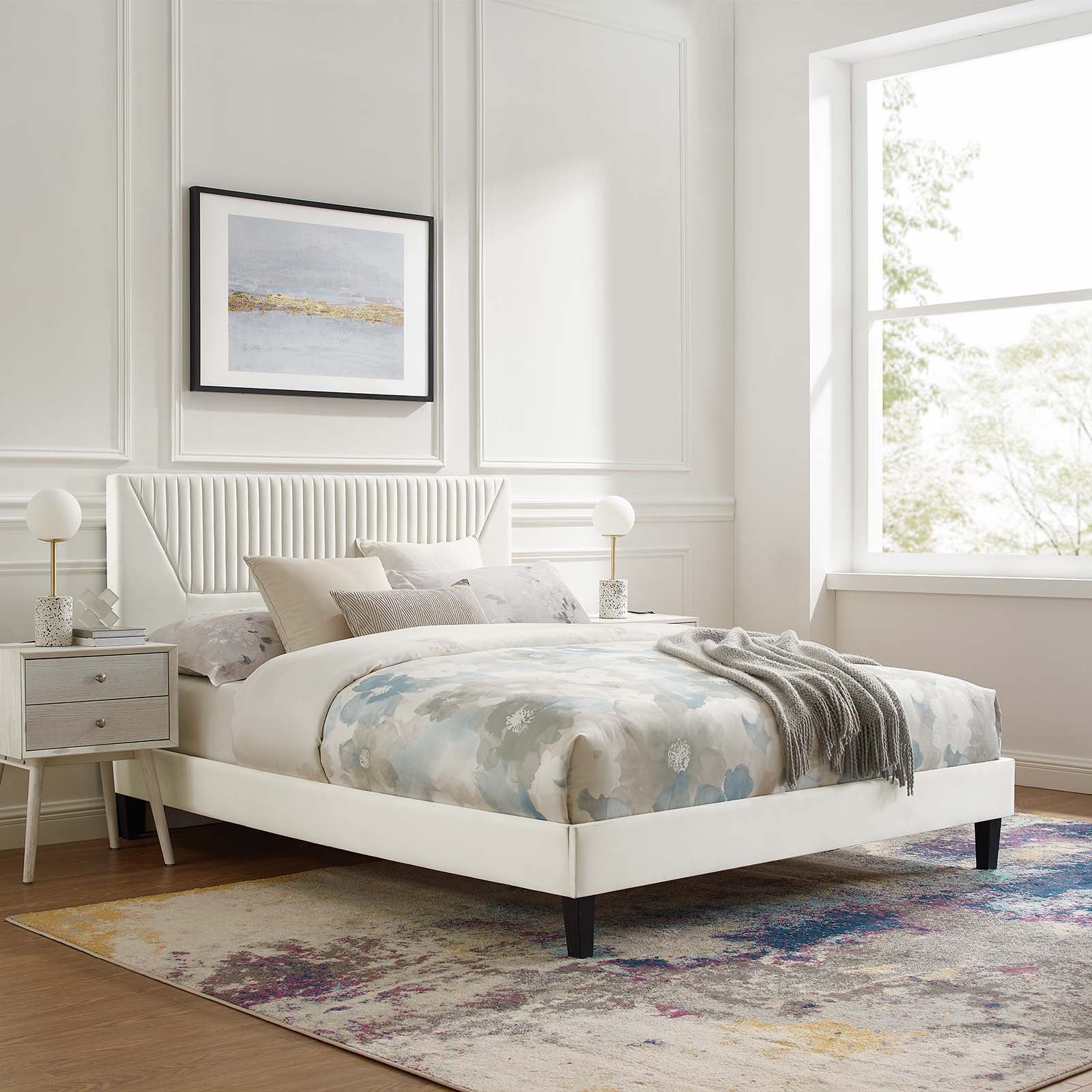 Yasmine Channel Tufted Performance Velvet Queen Platform Bed by Modway
