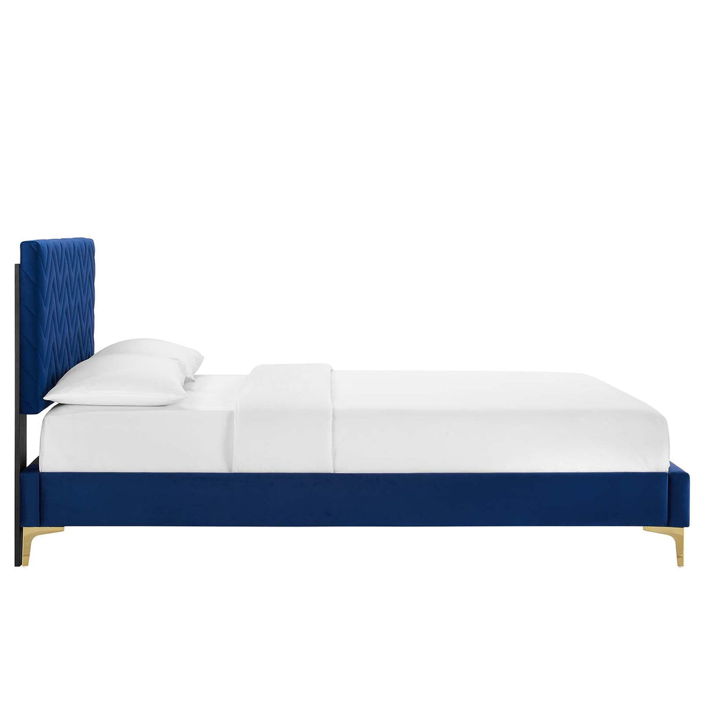 Leah Chevron Tufted Performance Velvet Queen Platform Bed by Modway