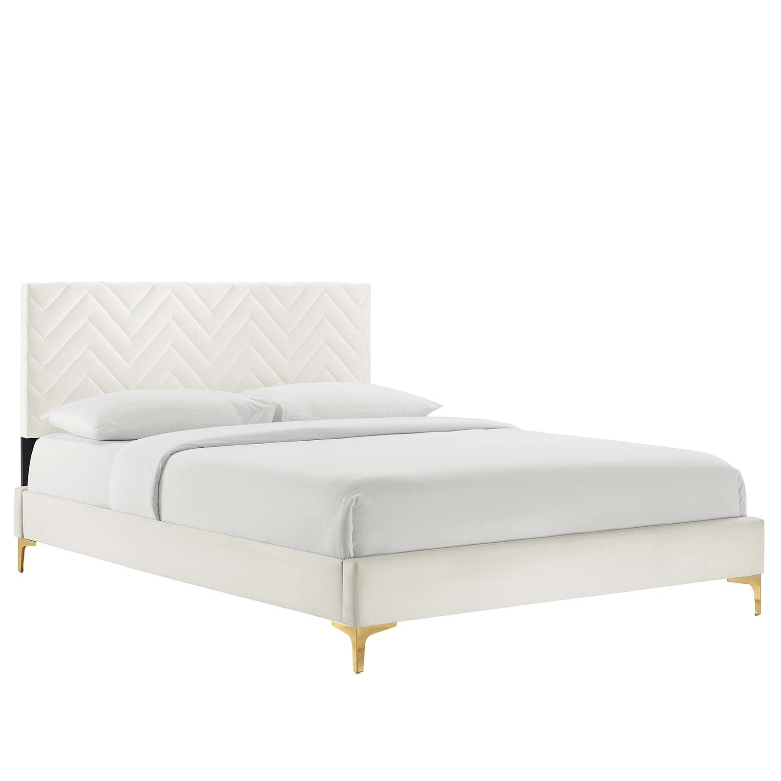Leah Chevron Tufted Performance Velvet Queen Platform Bed by Modway