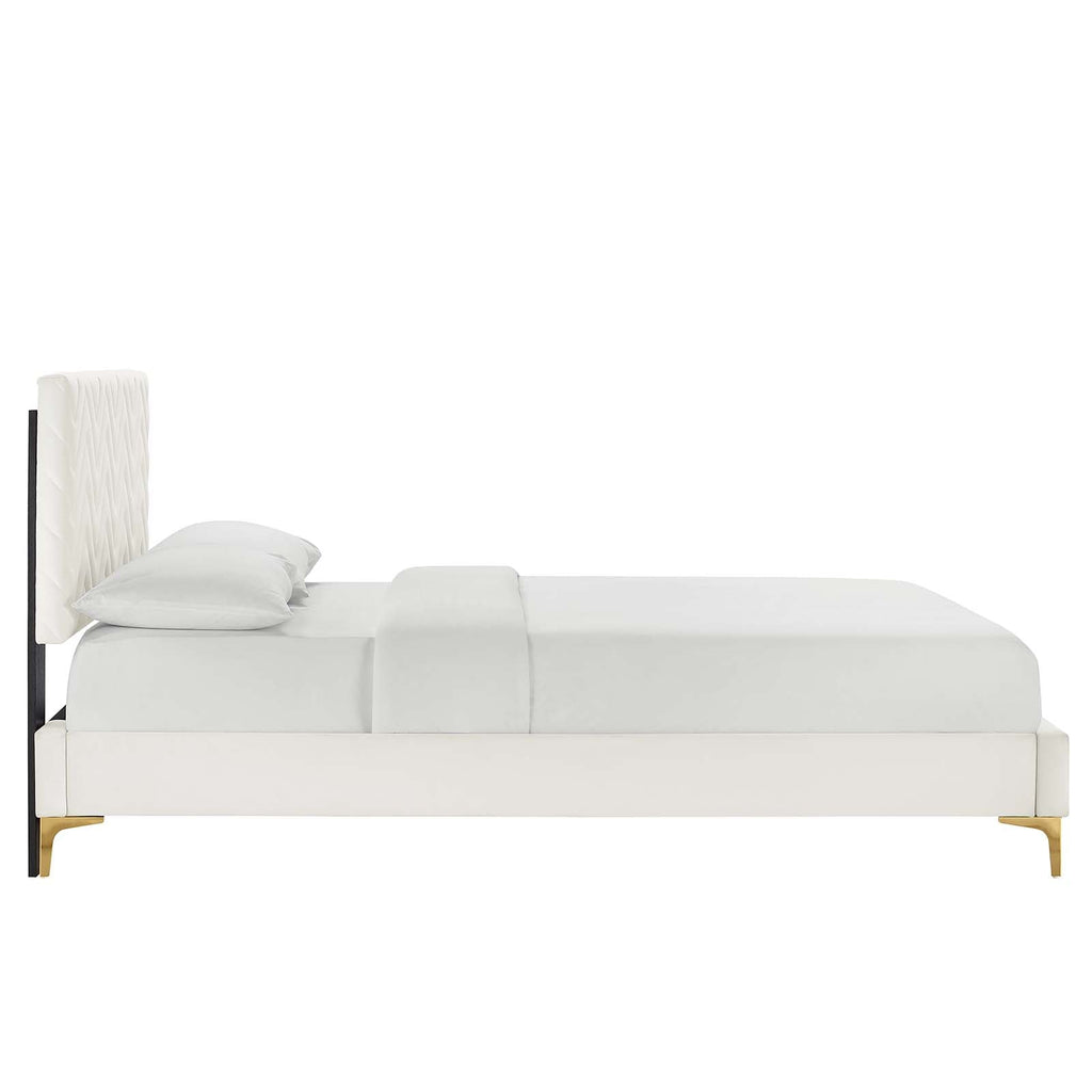 Leah Chevron Tufted Performance Velvet Queen Platform Bed by Modway