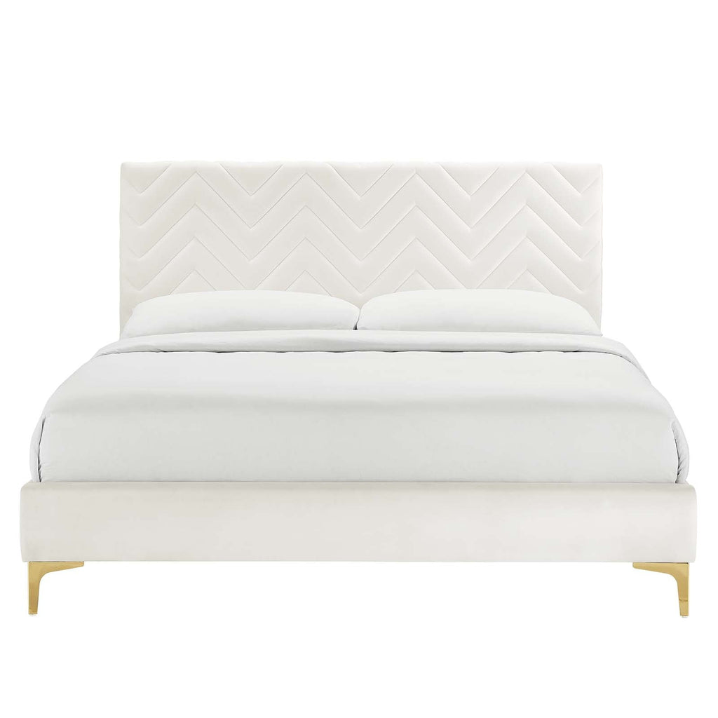 Leah Chevron Tufted Performance Velvet Queen Platform Bed by Modway