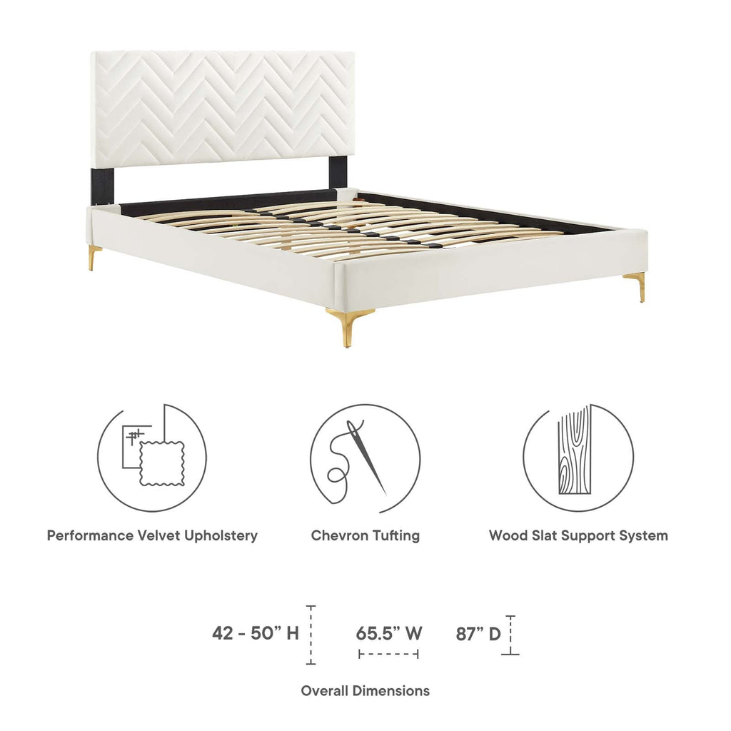 Leah Chevron Tufted Performance Velvet Queen Platform Bed by Modway
