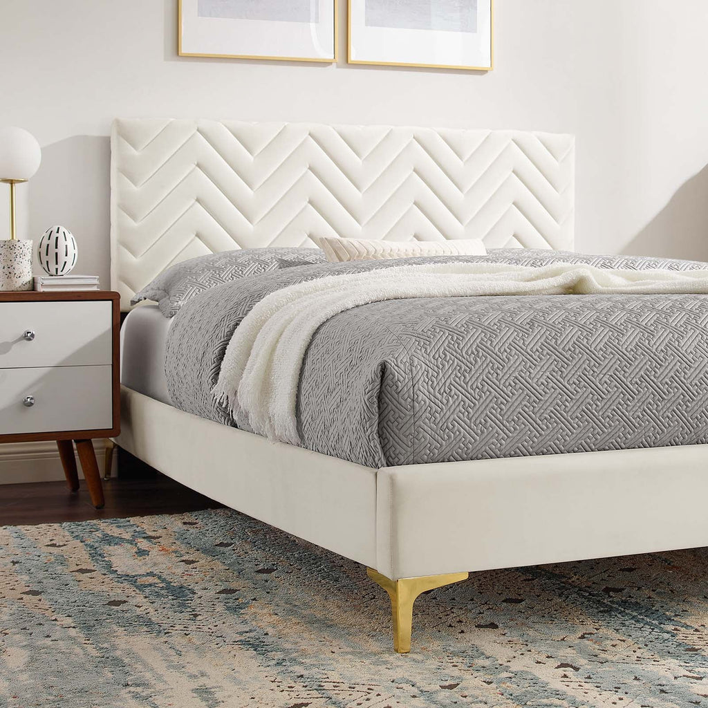 Leah Chevron Tufted Performance Velvet Queen Platform Bed by Modway