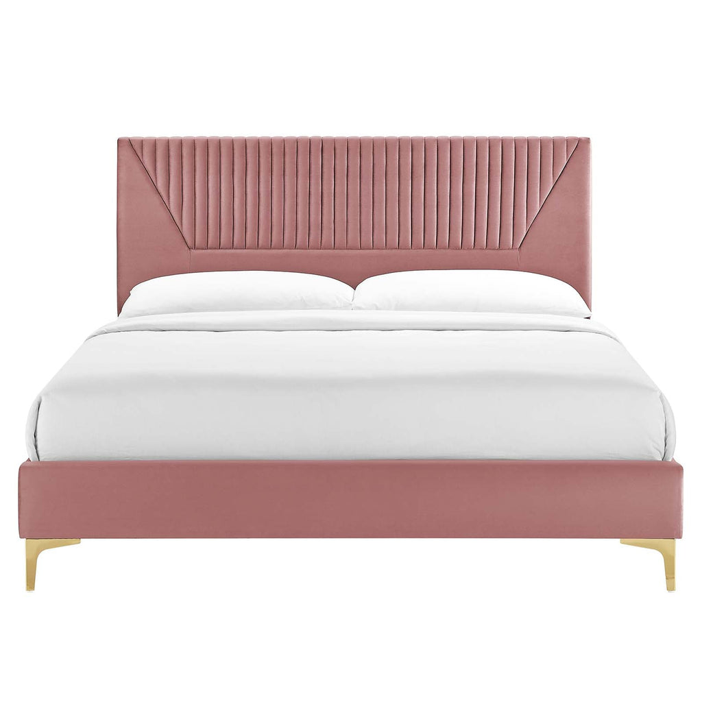 Yasmine Channel Tufted Performance Velvet Queen Platform Bed by Modway