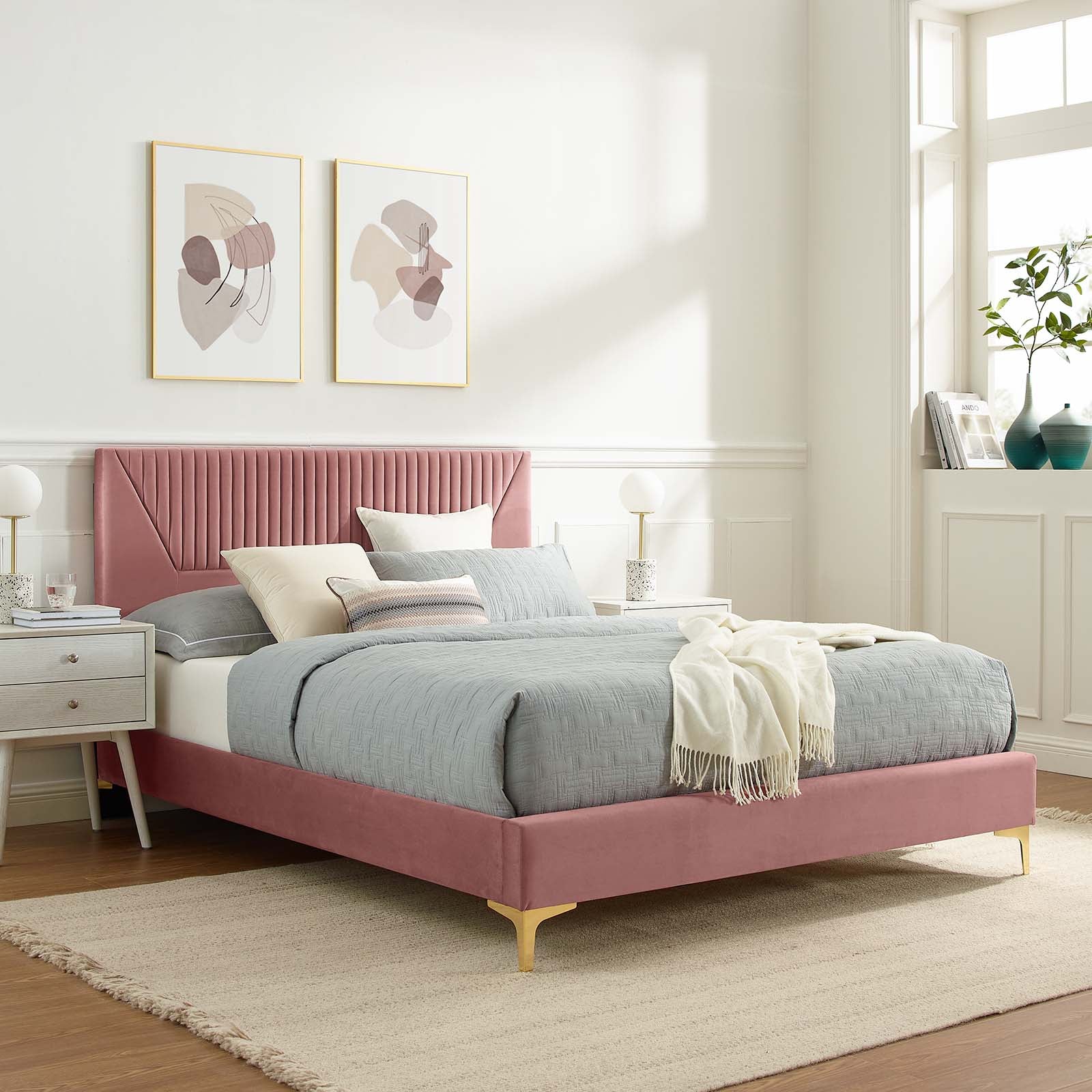 Yasmine Channel Tufted Performance Velvet Queen Platform Bed by Modway