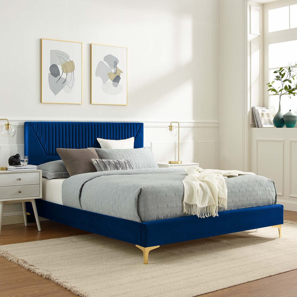 Yasmine Channel Tufted Performance Velvet Queen Platform Bed by Modway