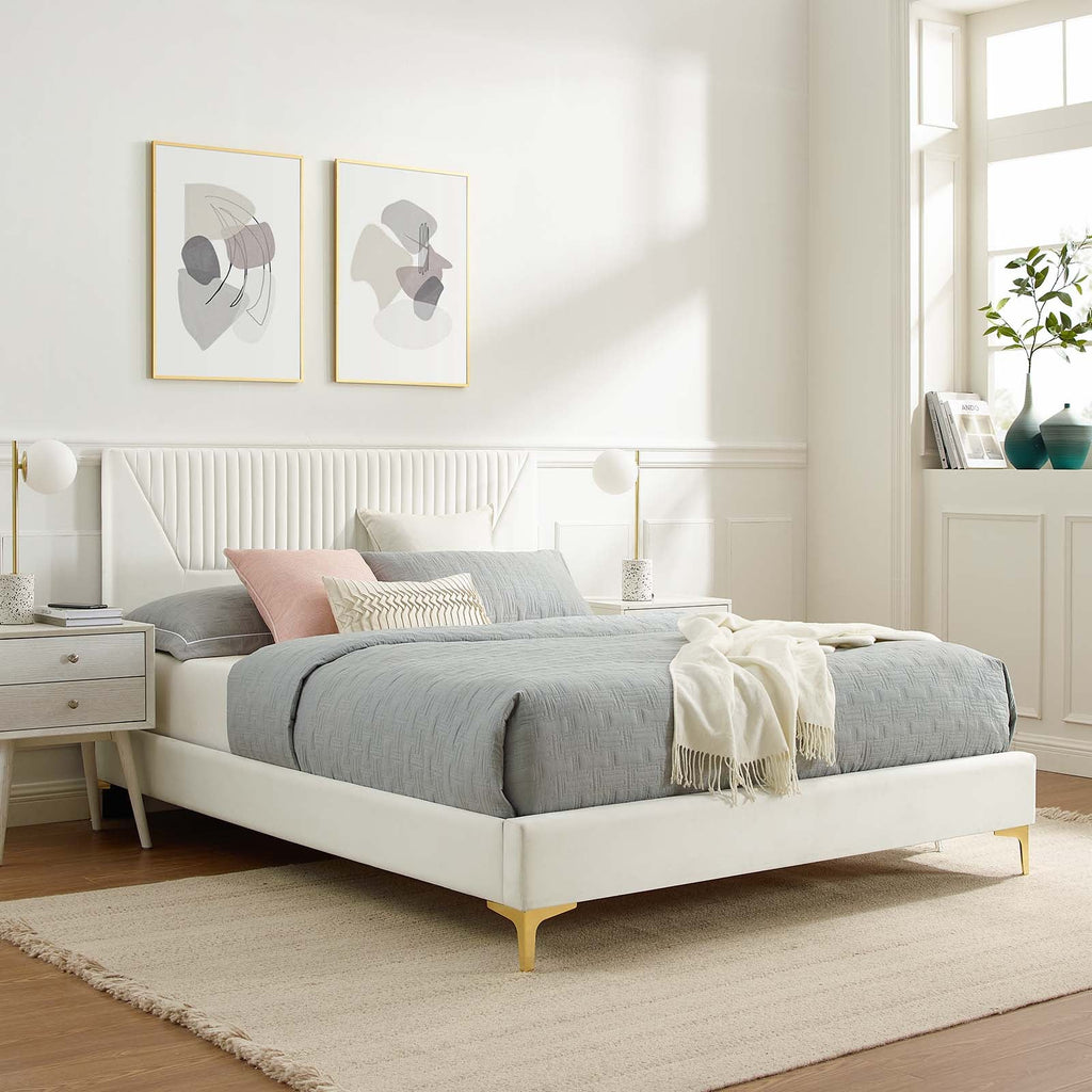 Yasmine Channel Tufted Performance Velvet Queen Platform Bed by Modway