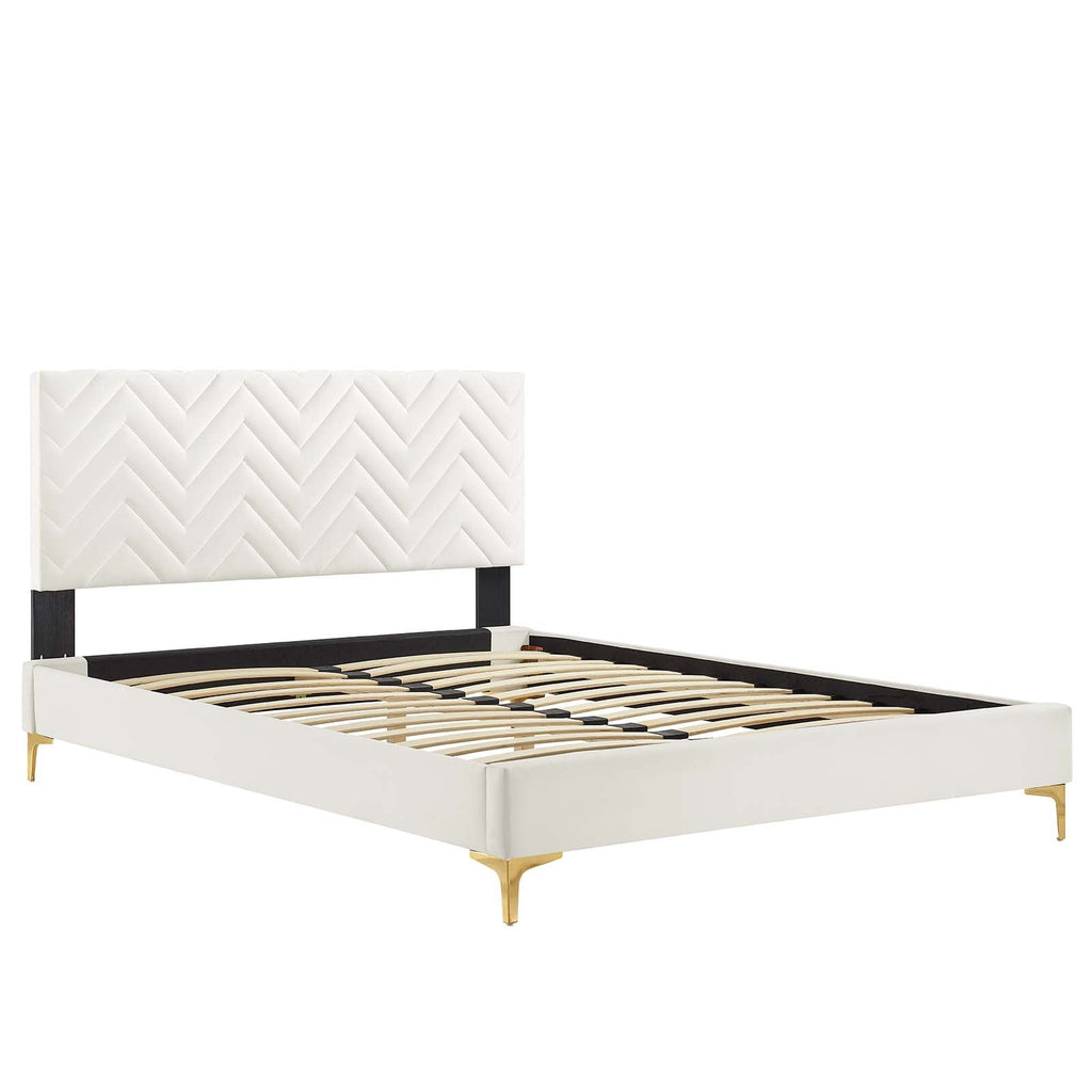 Leah Chevron Tufted Performance Velvet Twin Platform Bed by Modway